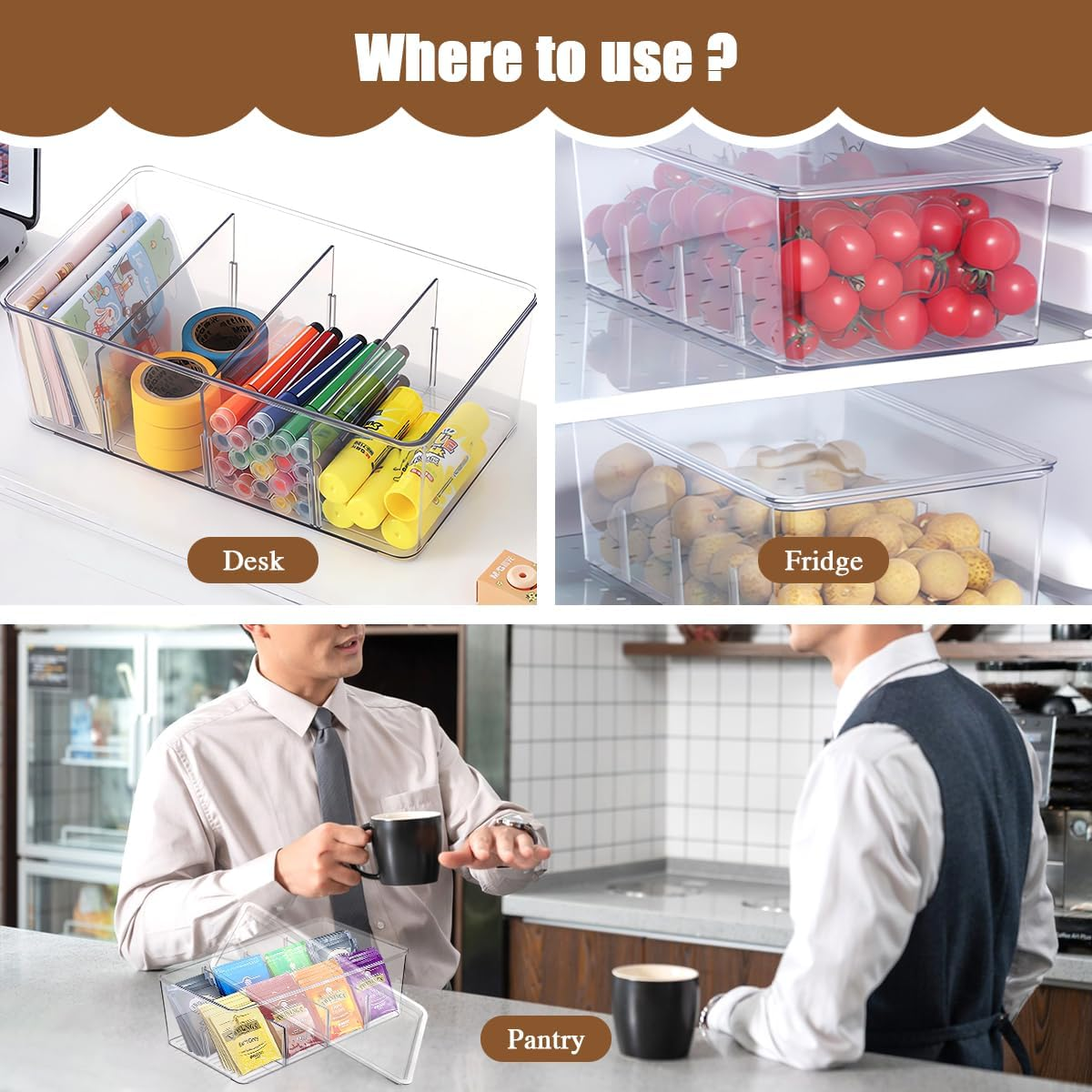 2 Pcs Plastic Tea Box, Clear Lid Tea Bag Storage with 4 Drawers and 2 Stickers, Easy Access Tea Bag Organizer with Compartments, Coffee Storage for Tea Bags Sugar Sachets image number 2