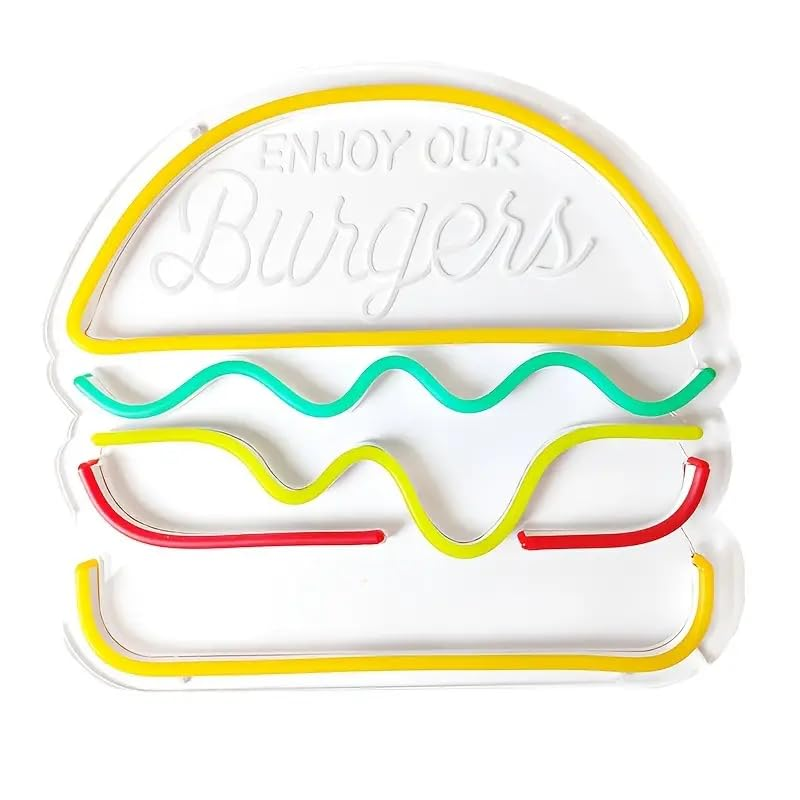Hamburger Neon Sign with Dimmer Switch for Restaurant Shop Snack Bar Pub Burger Neon Lights for Home Bar Restaurant LED Food Lighting Wall Decoration image number 3
