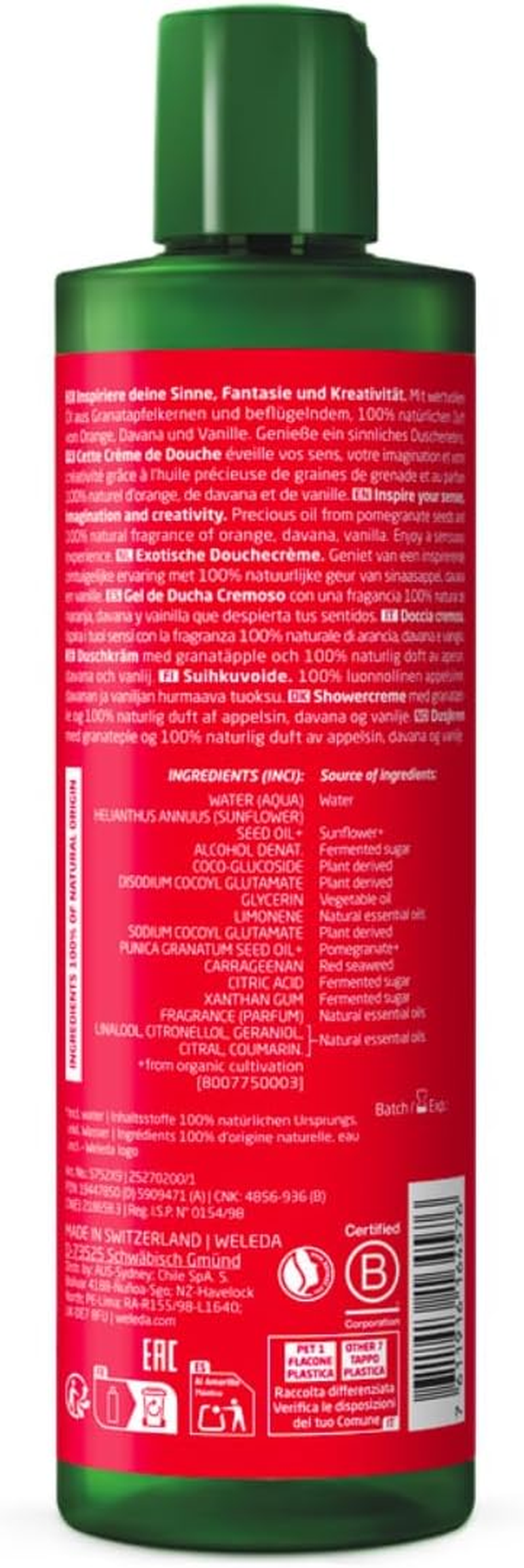 WELEDA Inspire Shower Cream - Pomegranate 400Ml | Natural Body Wash |Sensuous Fragrance | Vegan