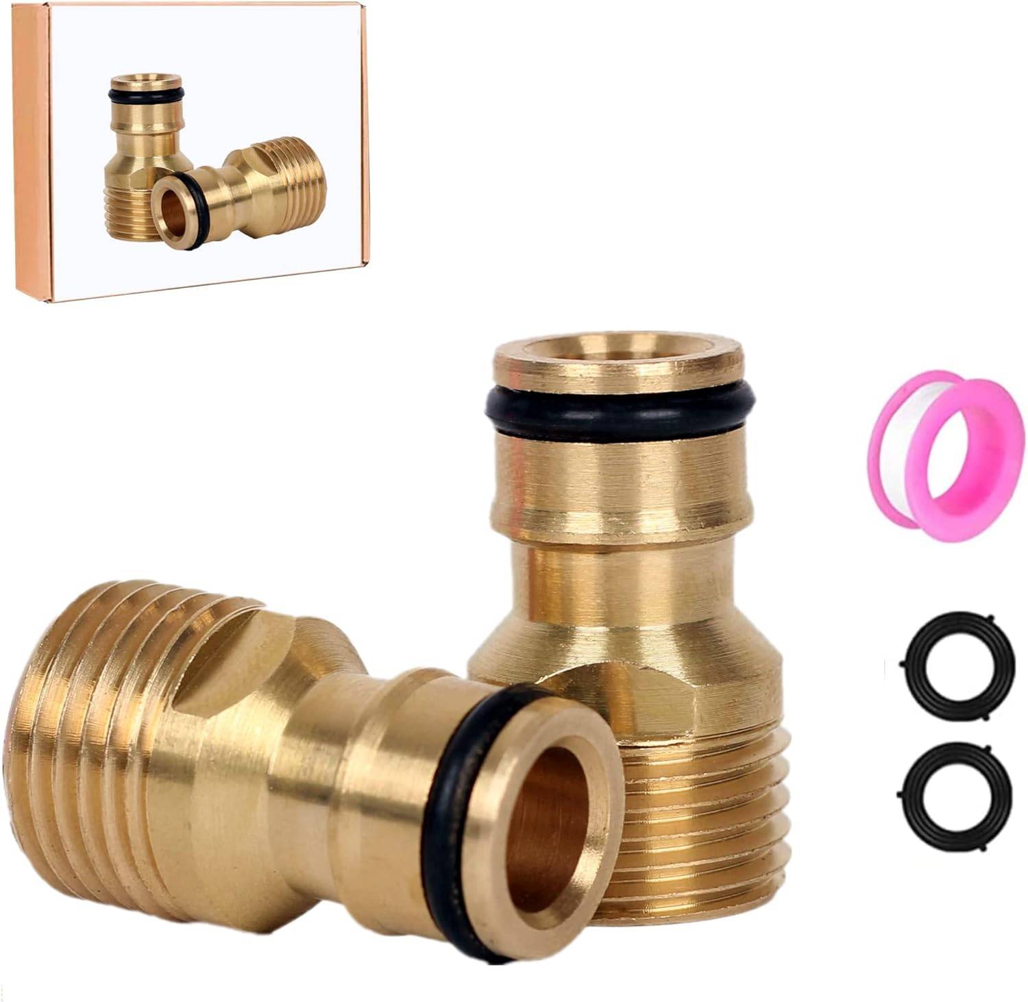 2 Pack Garden Hose Connector Shower Hose, 1/2 Inch Brass Male Threaded Tap Adapter, Shower Hose Connector Garden Hose Pipe, 1/2" BSP Hose Connector Male Watering Fittings(Brass 1/2 Inch Male Thread)