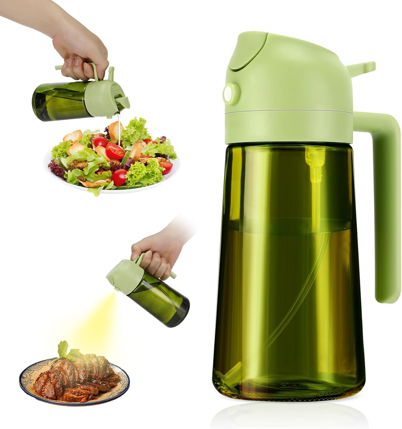 Tapvai Oil Sprayer 2 in 1 for Edible Oil 470Ml Light Blocking Dark Sprayer UV Protection for Kitchen Green Glass Bottles for Cooking image number 6