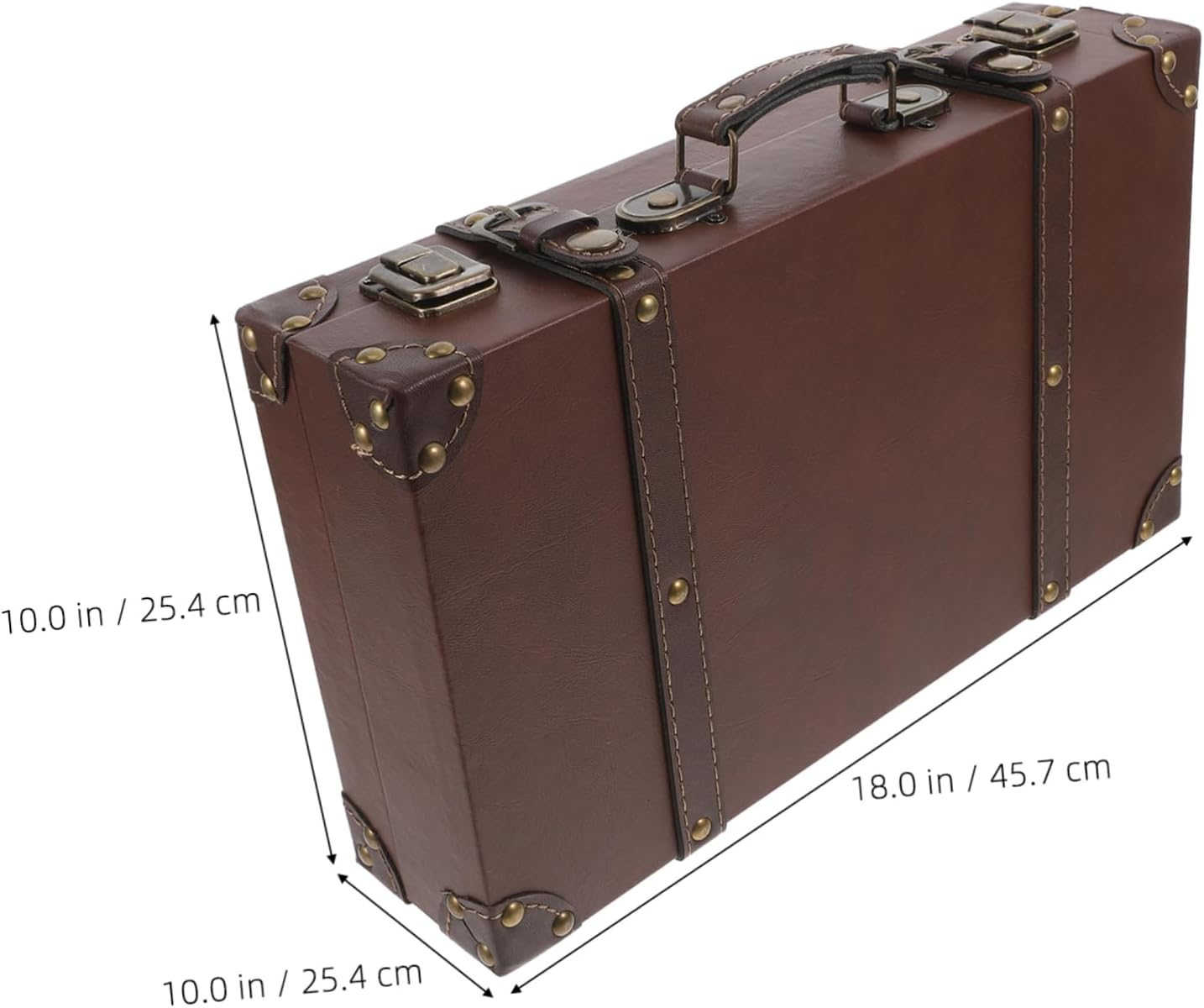 SOLUSTRE Vintage Leather Decorative Trunk Small Retro Suitcase Classic Storage Box for Photo Props and Home D&eacute;cor, Brown Vintage Luggage Decoration for Clothing Store Display image number 3