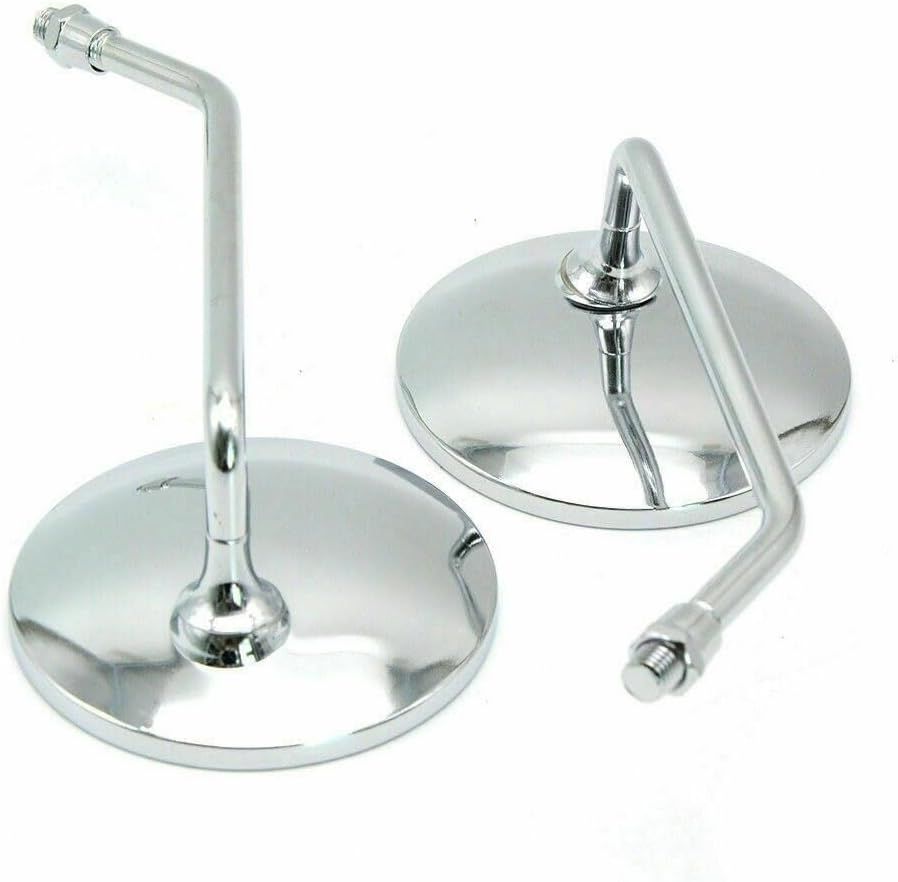 TDR Pair Motorcycle Rear View Vintage Silver round Mirrors Universal Fit 10Mm 8Mm Metal Housing Metal Stem Convex Glass Left Right Adaptors image number 4
