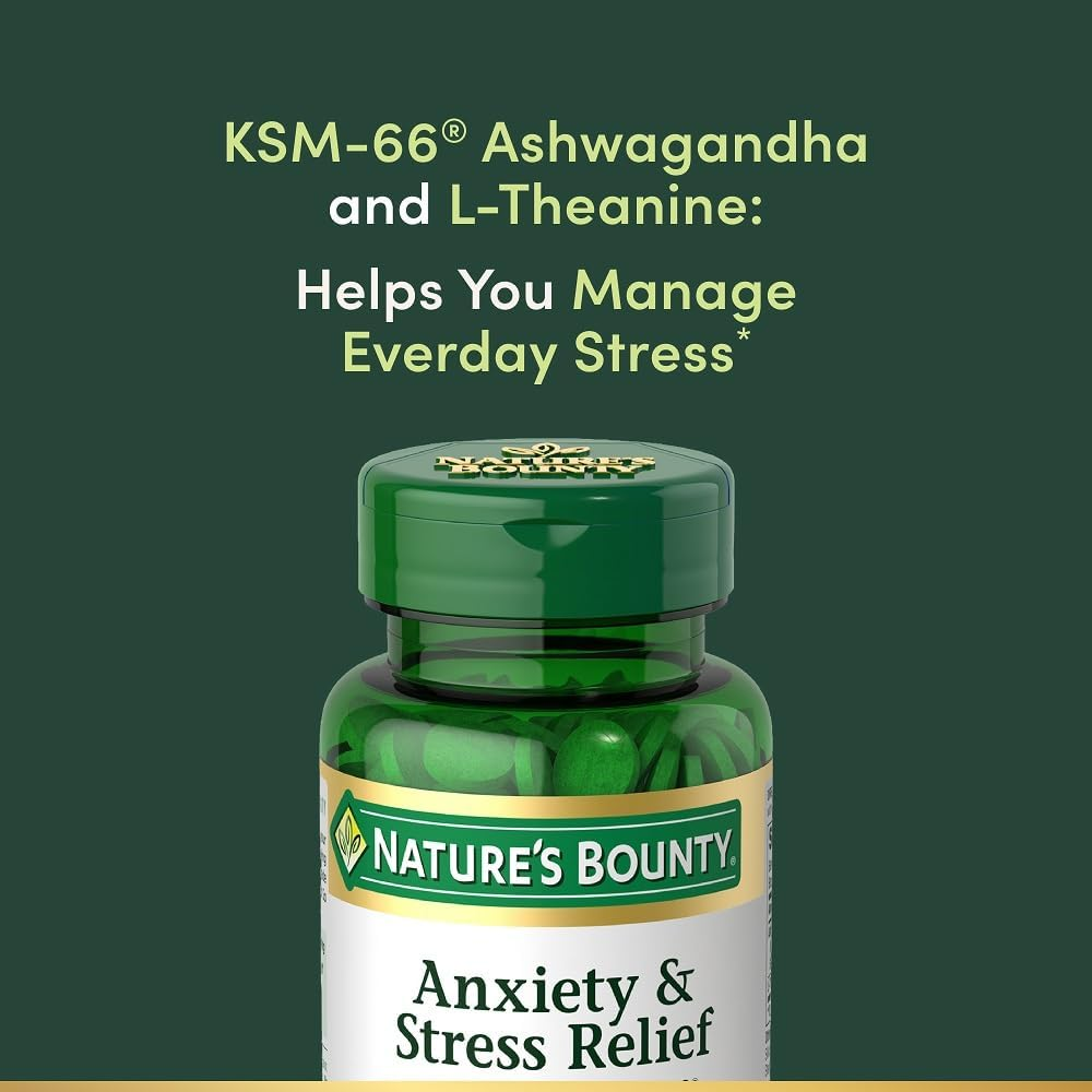 Nature'S Bounty Anxiety and Stress Relief, Contains Ashwagandha and L-Theanine for Occasional Anxiety and Stress*, 50 Tablets image number 1