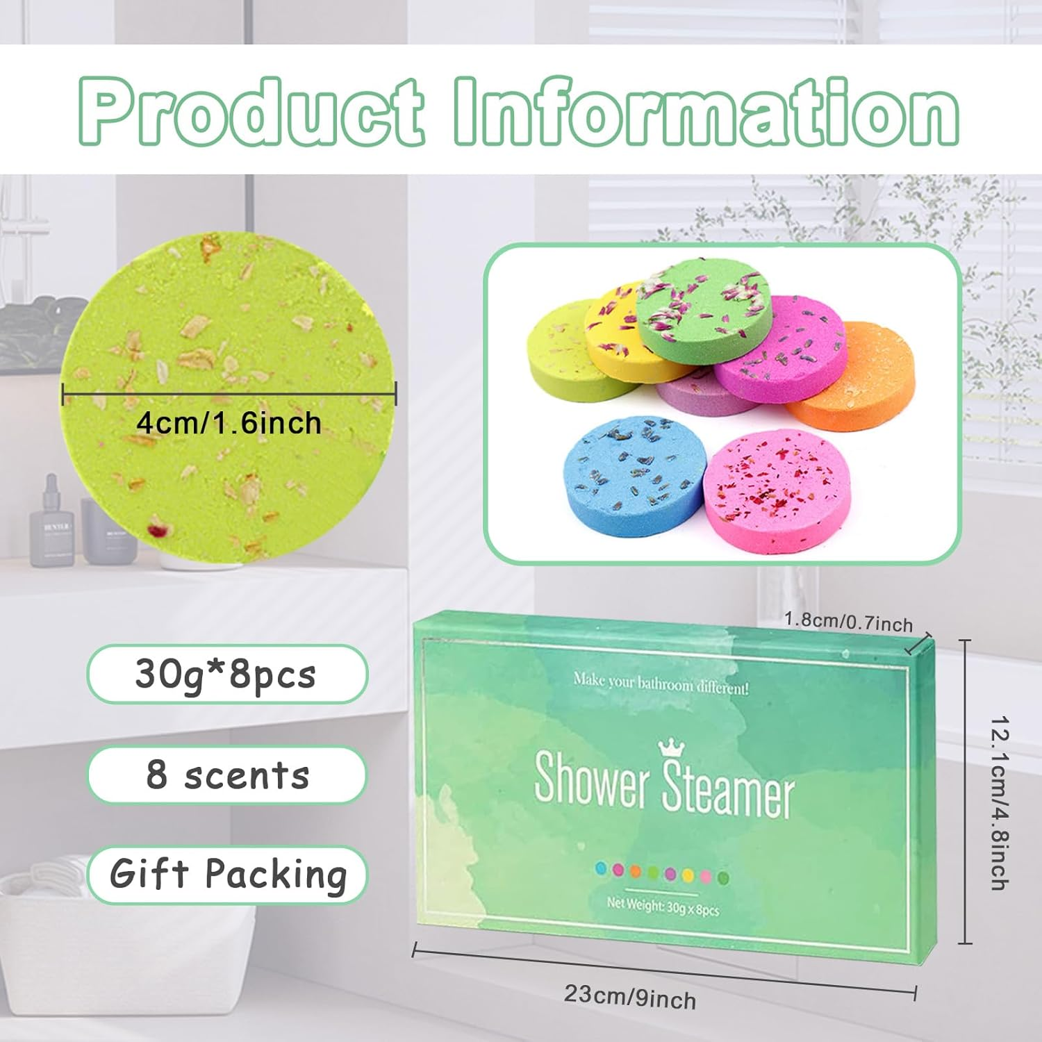 Tehttz 8Pcs Shower Steamers Aromatherapy with Gift Packing, Shower Bombs Bath Salts Self Care Shower Tablets for Stress Relief and Relaxation image number 5