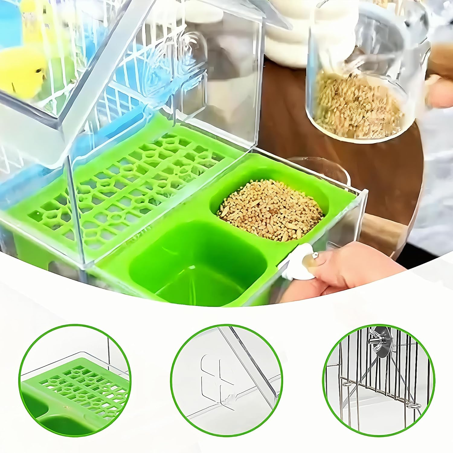 TSWCBYYLB Dual Compartment Pull-Out External Parrot Bird Feeder with Cage Mount & Wash Area image number 3