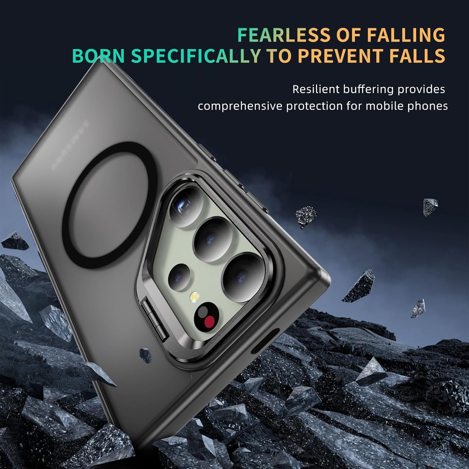 For Samsung S24 Ultra Magnetic Case with Metal Camera Stand,Full Protection Shockproof Cover Translucent Magnetic Case for Galaxy S24 Ultra（Black） image number 1