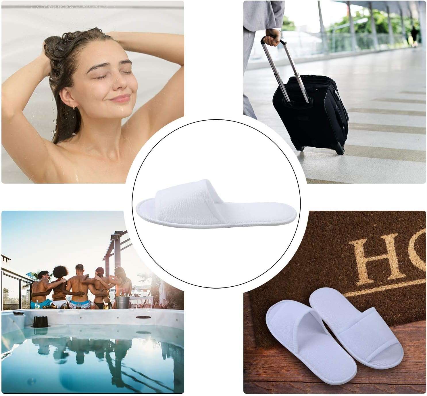 Elcoho 12 Pairs Open Toe Spa Slippers White Spa Hotel Guest Slippers for Spa, Party Guest, Hotel and Travel, Fits Most Men and Women image number 1