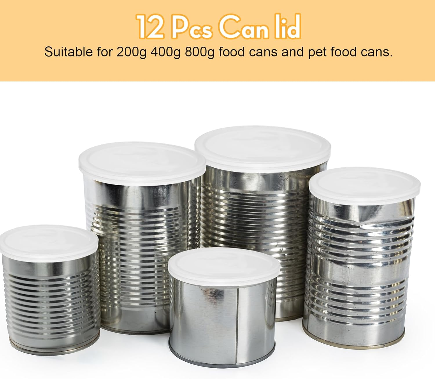 Pack of 12 Lids for Cans, Plastic Can Lids in 3 Different Sizes, Washable Can Closure for 400 G Cans / 800 G Cans, Transparent Can Lids, Cat Food, Dog Food image number 2