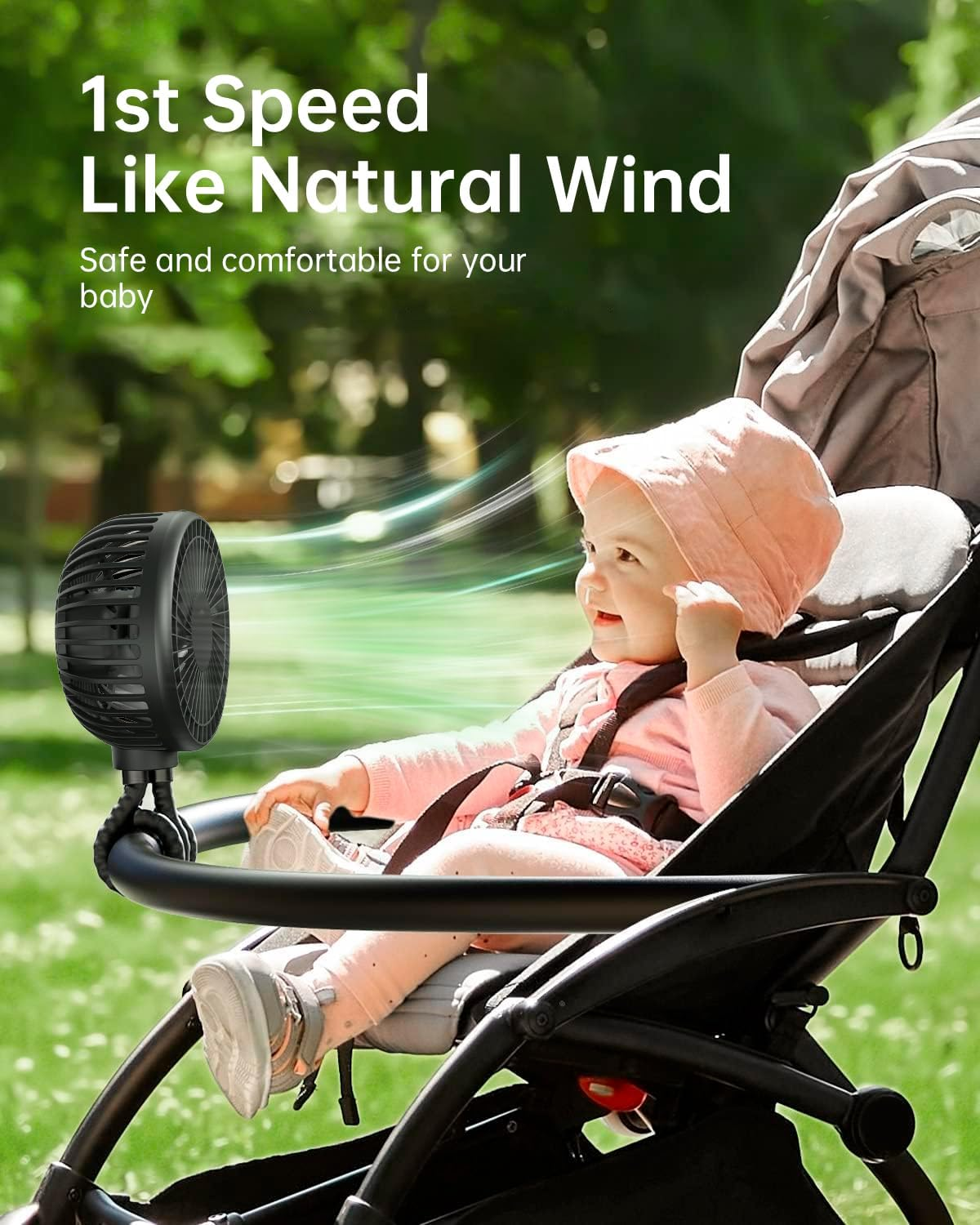 STORM HERO Pram Fan - Portable Stroller Fan for Baby, USB Rechargeable Personal Fan, Mini Handheld Fan, Desk Fan 4000Mah, Adjustable 3 Speeds for Travel, Car Seat, Bike, Camping, Office and Bedroom image number 4