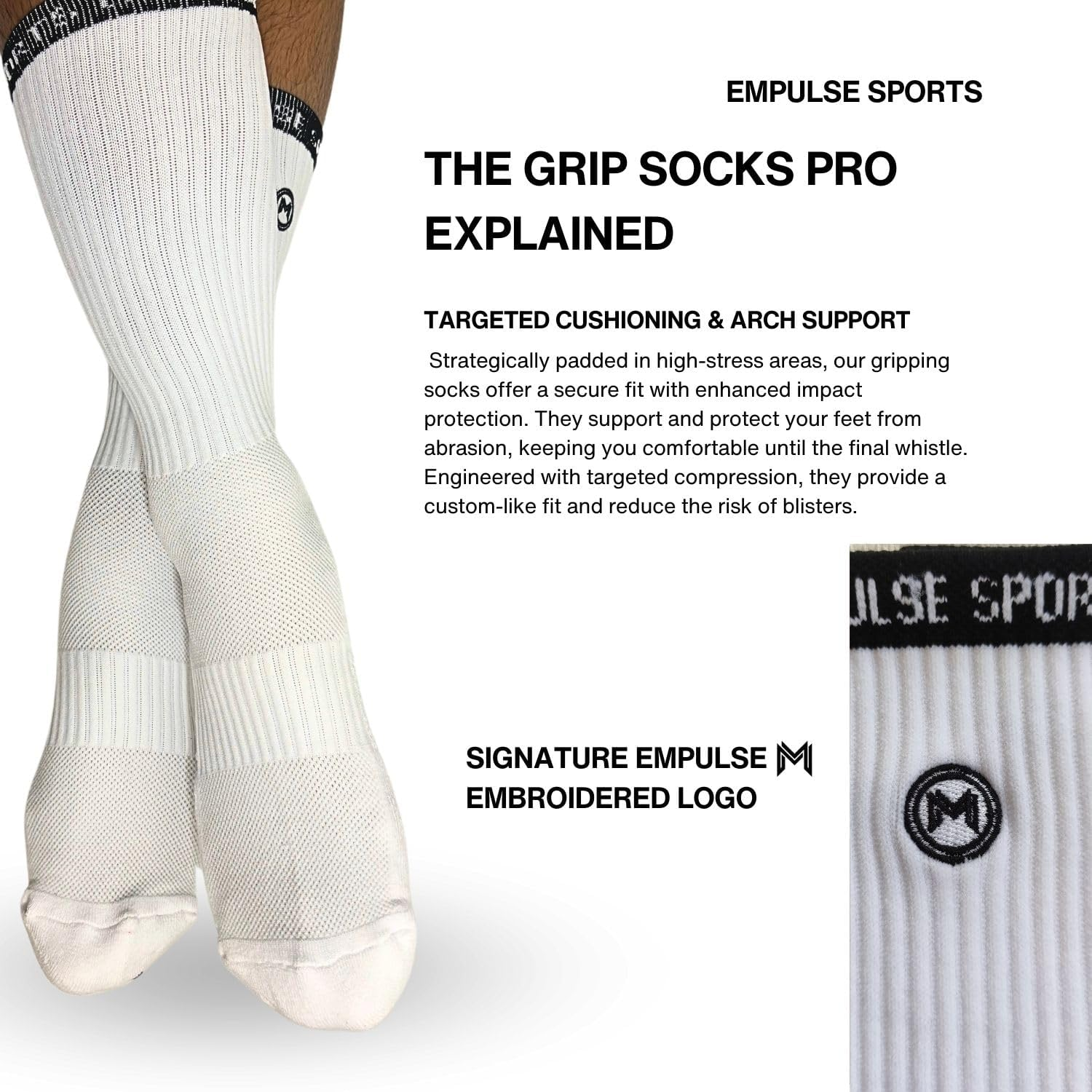 EMPULSE Grip Socks Pro Series | Non-Slip Athletic Socks for Men & Women | Cushioned Arch Support | Moisture-Wicking Gym, Yoga, Soccer, Football, Basketball Socks | Size 8&ndash;13 US