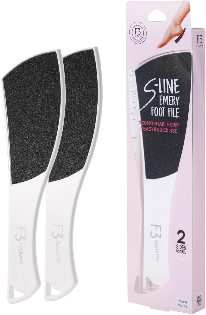 F3 Systems S-Line Emery Foot File, Colossal Double-Sided Pedicure Tool, Effective for Cracked Heel, Ergonomic Design for Easy Grip (White) image number 5