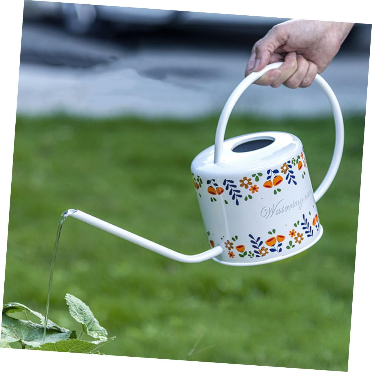 Stainless Steel Long Spout Indoor Watering Can for Plants White 1.5L Watering Kettle Floral Design Gardening Tool for Houseplants and Succulents image number 6