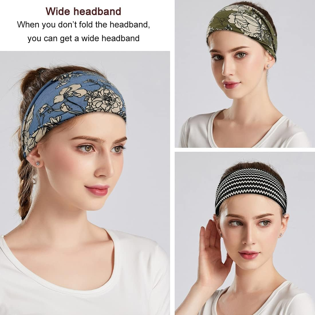 Boho Headbands for Women Fashion Wide Headband Yoga Workout Head Bands Hair Accessories Band 6 Pack image number 3