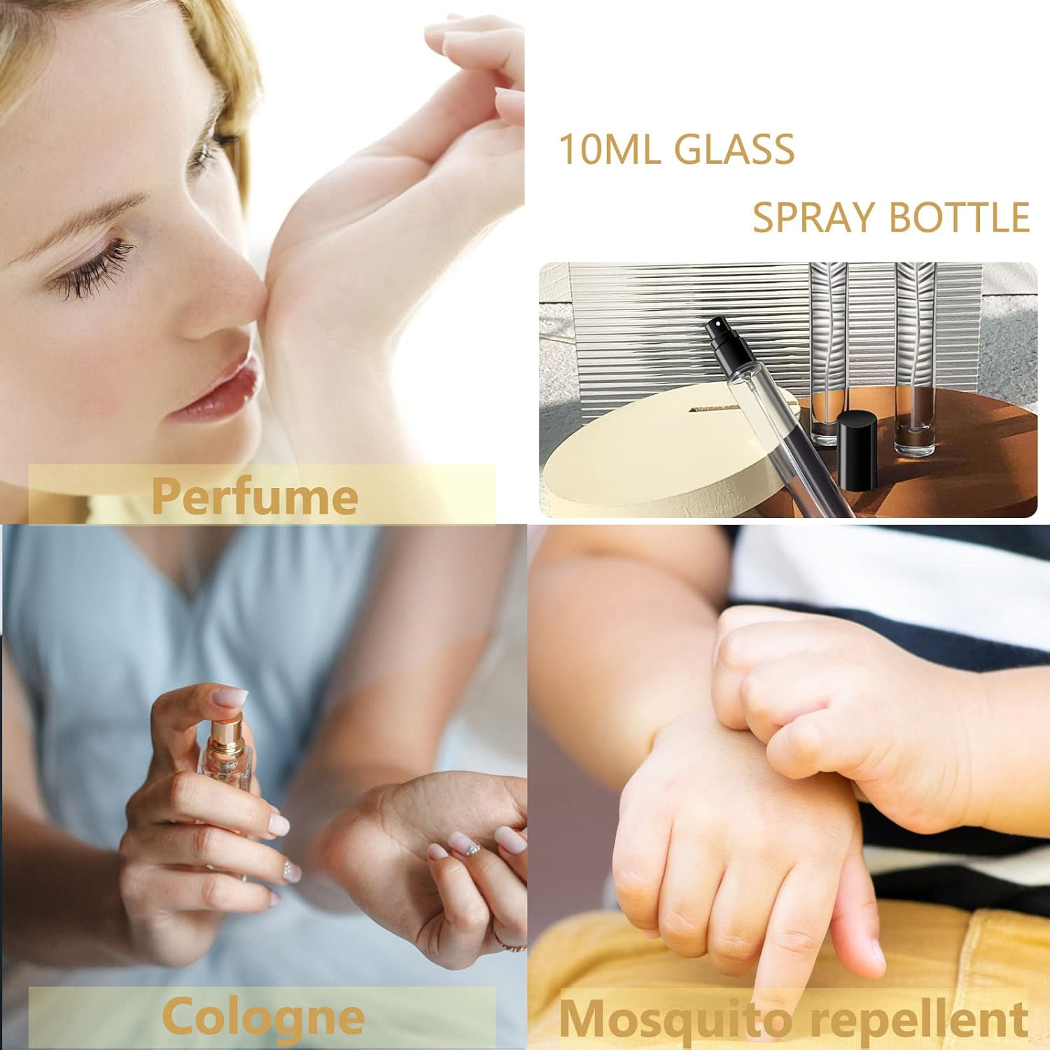 IRON BILL 10Ml Glass Spray Bottle, Thick Glass Atomizer, Perfume Decanter Kit, Small Travel Perfume Atomizer Bottle Refillable (8PCS, Gold) image number 6