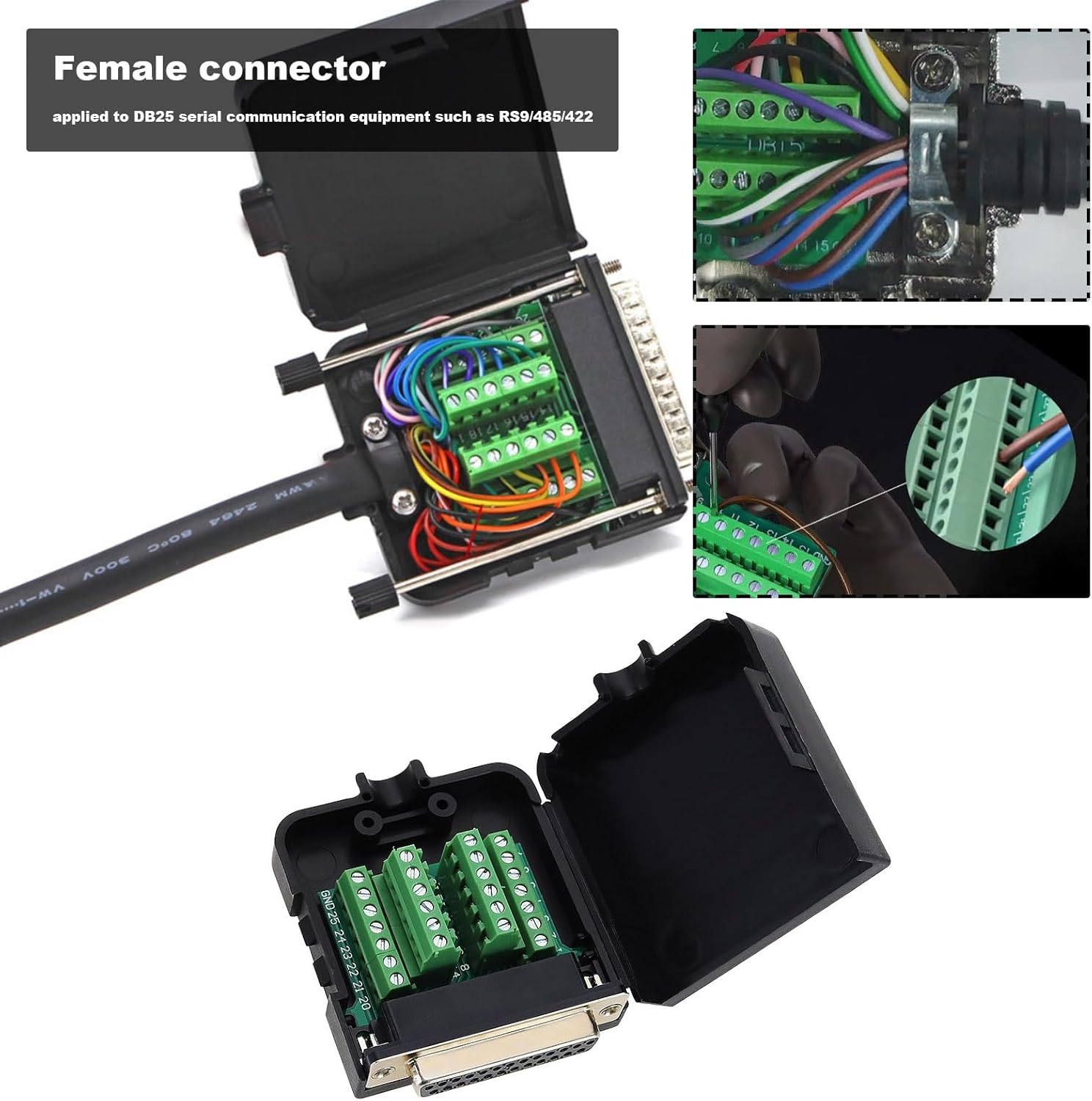 Create Idea DB25 Adapter RS232 D-SUB Serial Adapters 25-Pin Solderless Serial Port Adapter to Terminal Connector Signal Module Long Bolts and Nuts with Case, Female image number 2