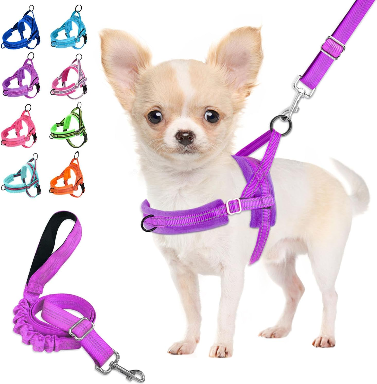 Lukovee Easy Walk Dog Harness and Leash, Heavy Duty Adjustable Puppy Harness Soft Padded Reflective Vest Harness Anti-Twist 4FT Pet Lead Quick Fit Lightweight for Small Dog Cat (Xx-Small, Purple)