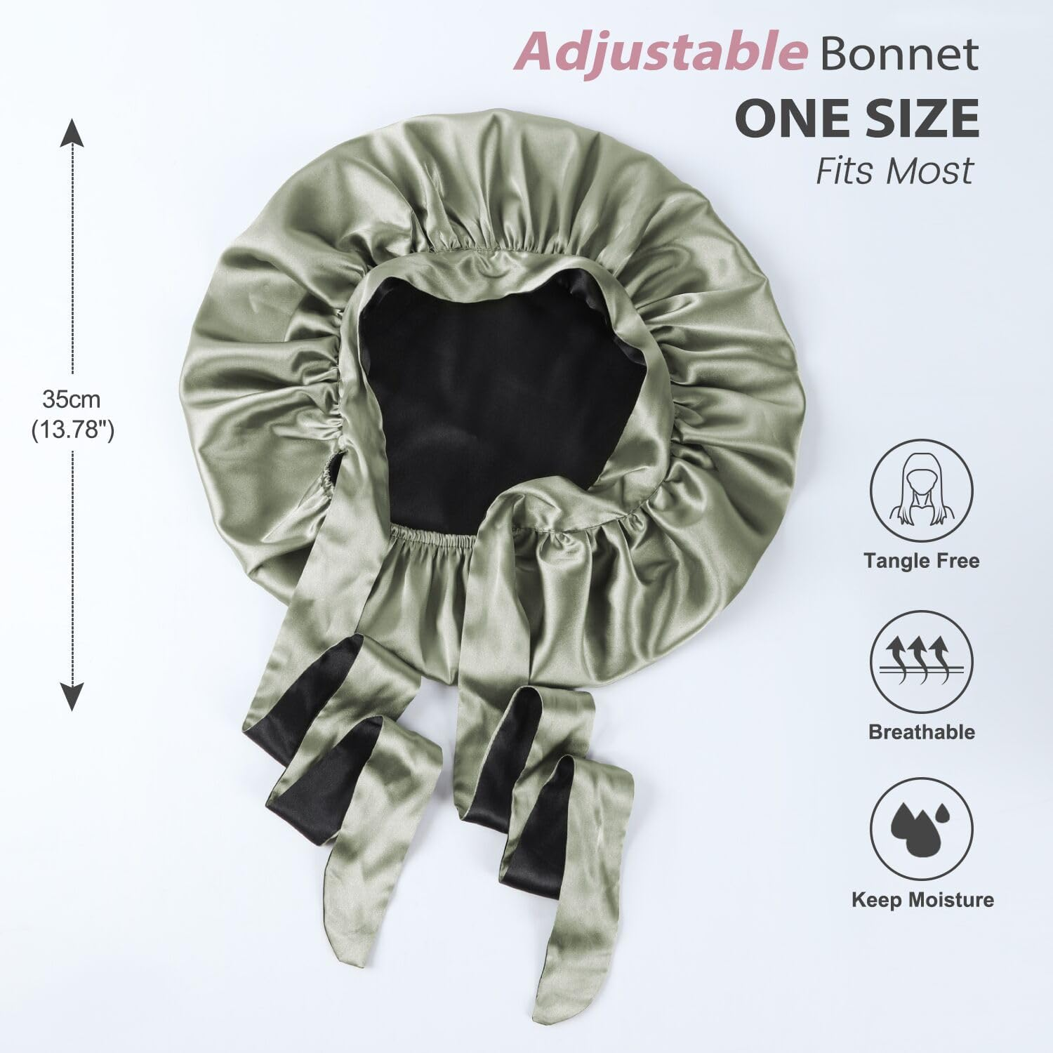 Hat Hut Satin Silk Bonnet for Sleeping Hair Wrap for Curly Hair Women Reversible Bonnet with Tie Band - Champagne/ Black image number 4