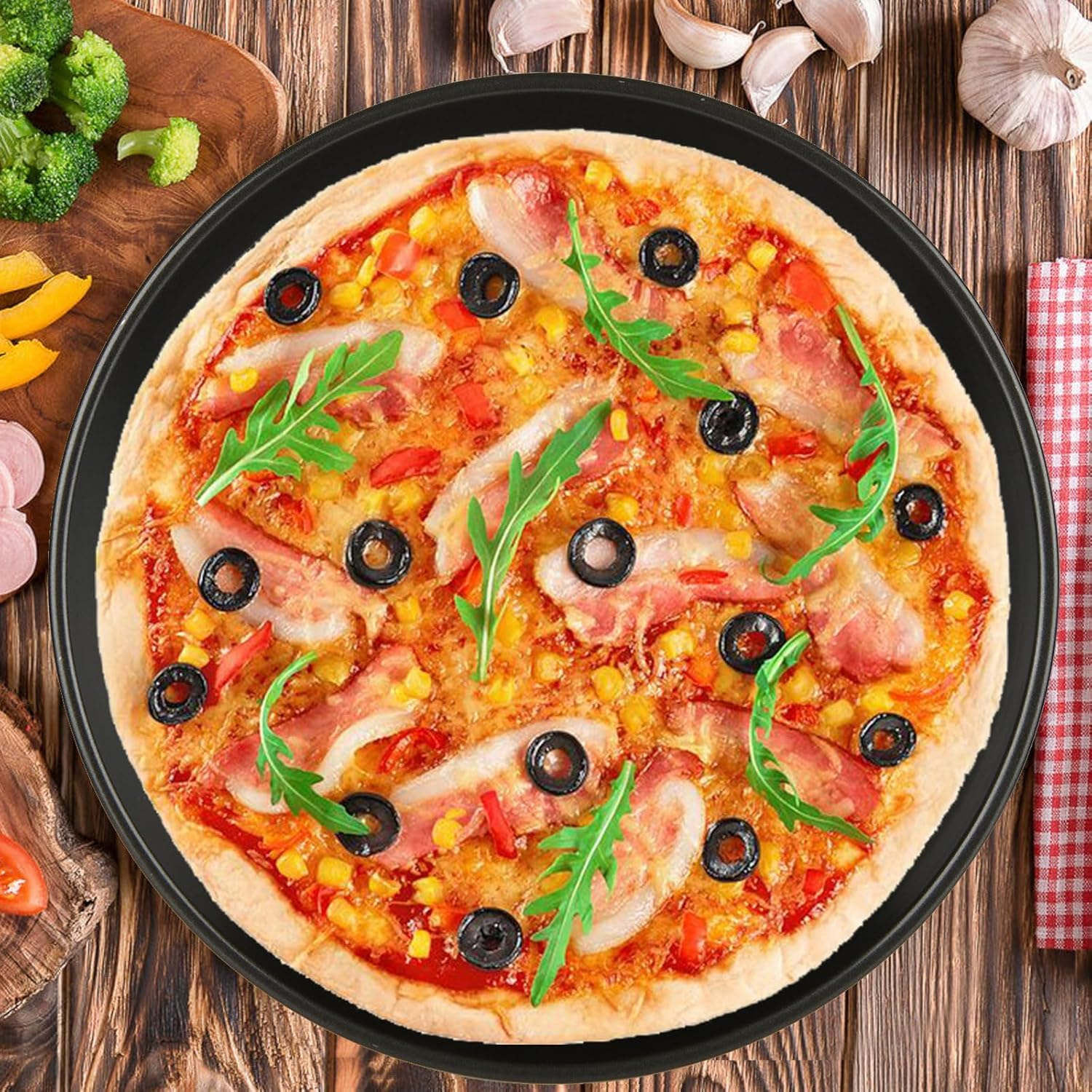 SIMTWO Pizza Tray Set of 3 with Folding Rack, Non-Stick Pizza Pans for Oven, 11Inch/28Cm round Pizza Baking Tray image number 5