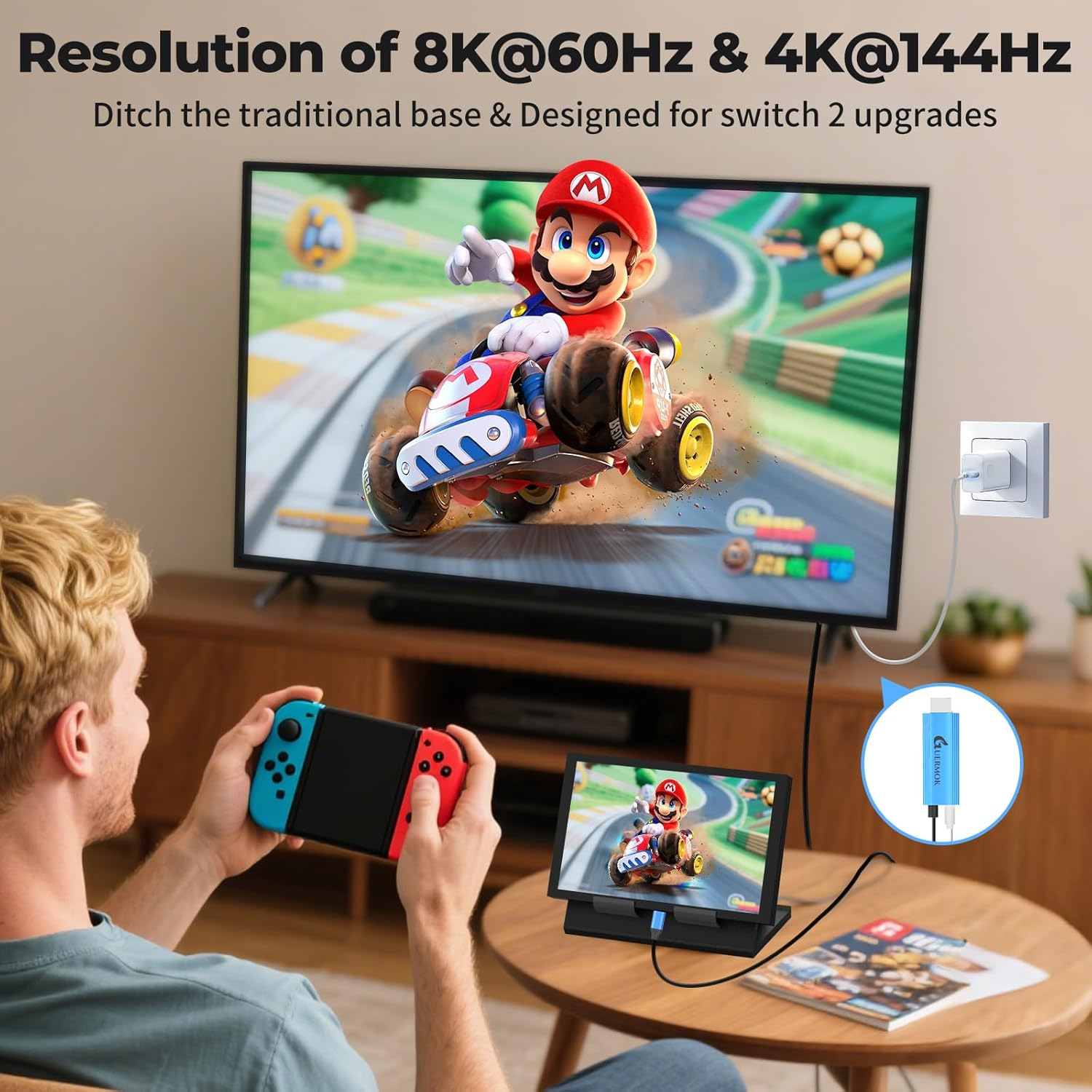 Guermok USB-C to HDMI Cable, 67In &ndash; HDR & ALLM, 8K@60Hz / 4K@144Hz, PD100W, USB-C Video Output for Switch 2 Dock, Capture Cards, Tvs, Handheld Consoles(Blue) image number 3