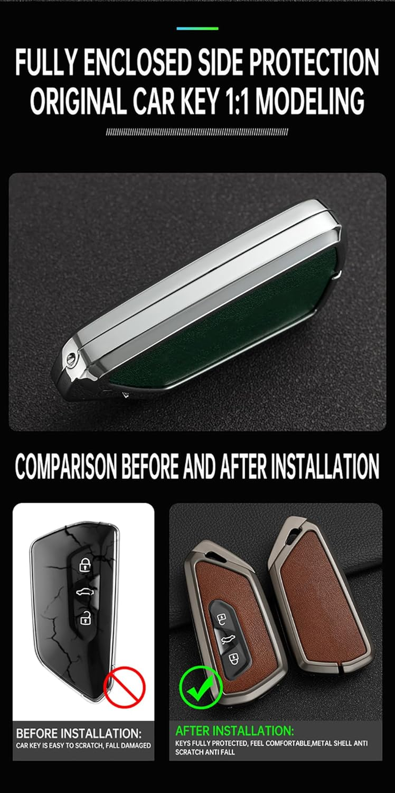 Smart Key Protector Key Cover Fit for VW Volkswagen Golf 8 MK8 GTI GTD ID.3 ID.4 Key Shell Fit for Seat Tarraco Ateca Cupra Formentor Leon Skoda Octavia 3 Buttons Key Fob Holder Silvery Brown image number 1