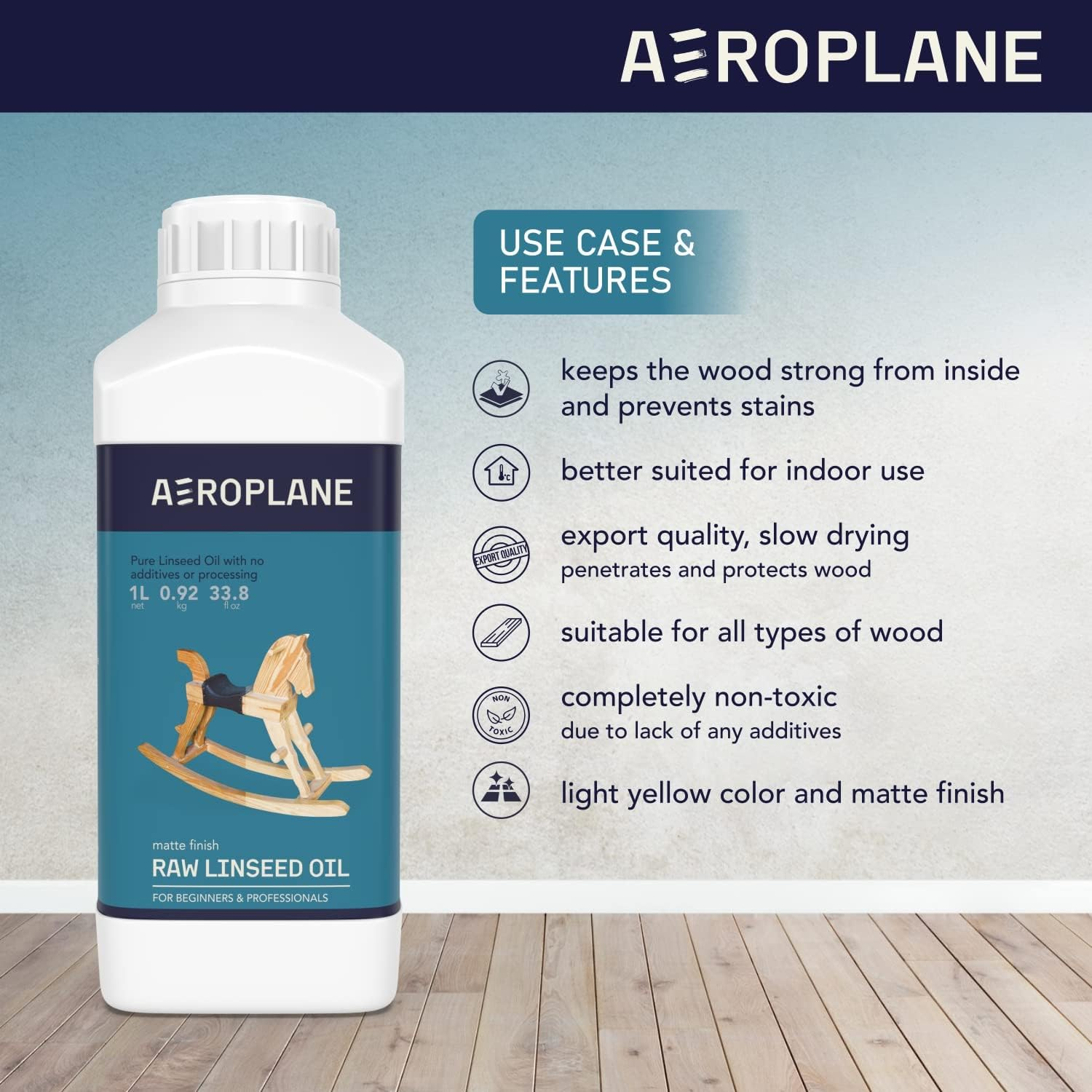 AEROPLANE Brand - Raw Linseed Oil - Used for Wood Finishing & Restoration, Sports Equipment, Wall Base Coat & Putty, Tools & Hardware - Natural Wood Varnish, Amber image number 5