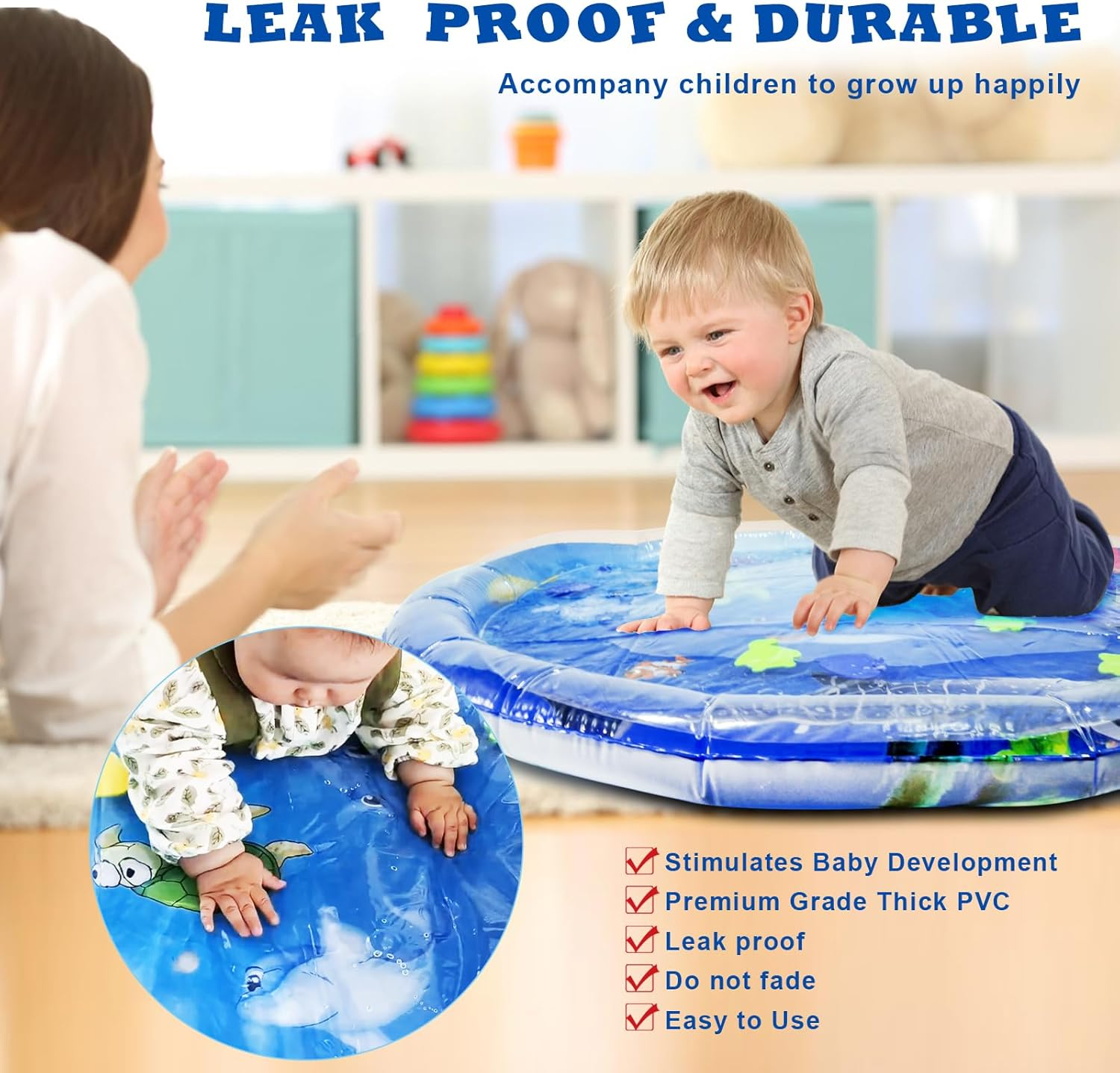 Inflatable Tummy Time Mat Premium Baby Water Play Mat for Infants and Toddlers, Strengthen Your Baby'S Muscles, Portable Pat & Play Stimulation for Boys Girls 6 Month to 3 Years