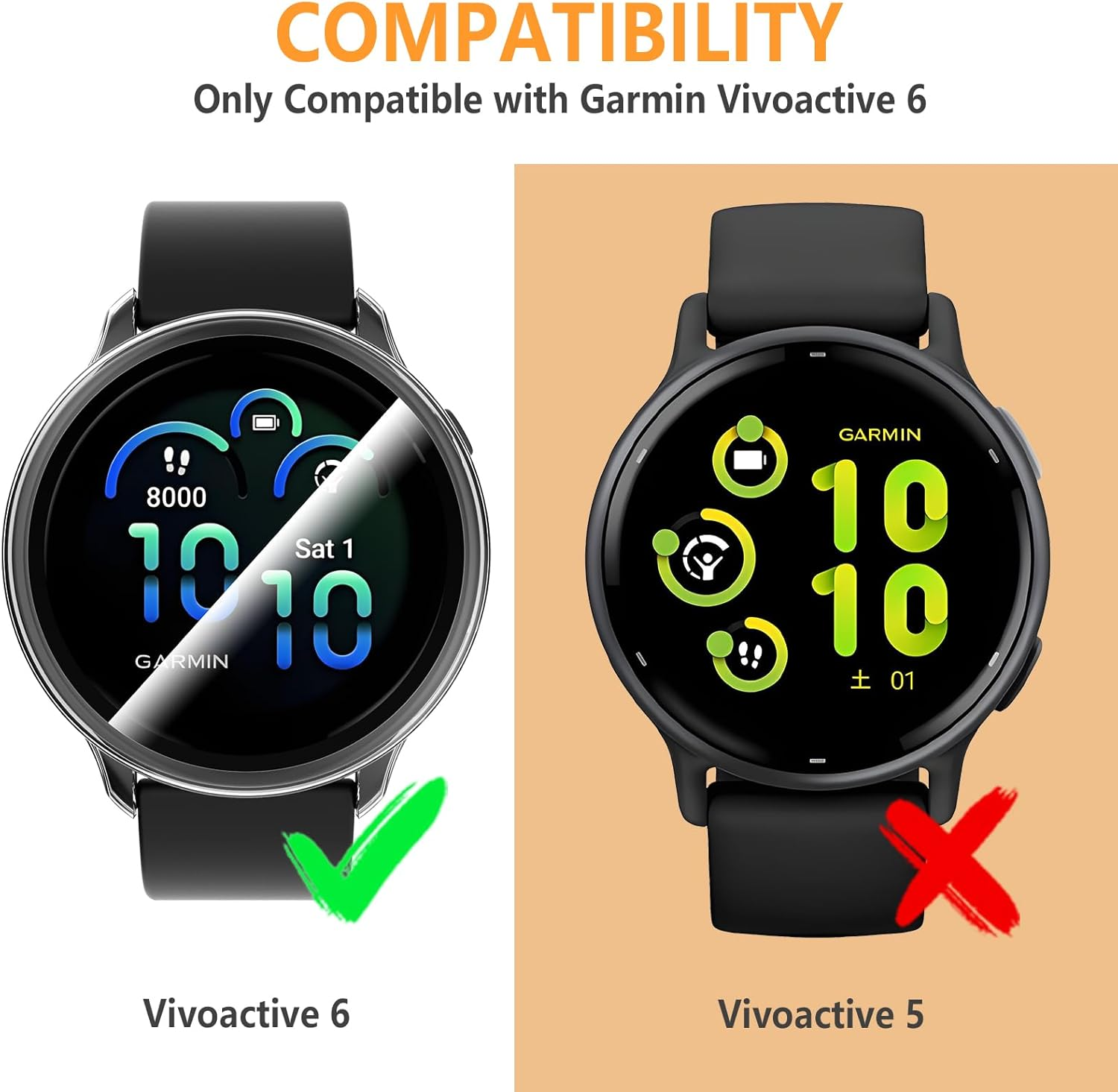 Hianjoo (5 Pack) Case Compatible with Garmin Vivoactive 6, Built-In Thin HD Tempered Glass Screen Protector Overall Cover Replacement for Garmin Vivoactive 6 image number 2