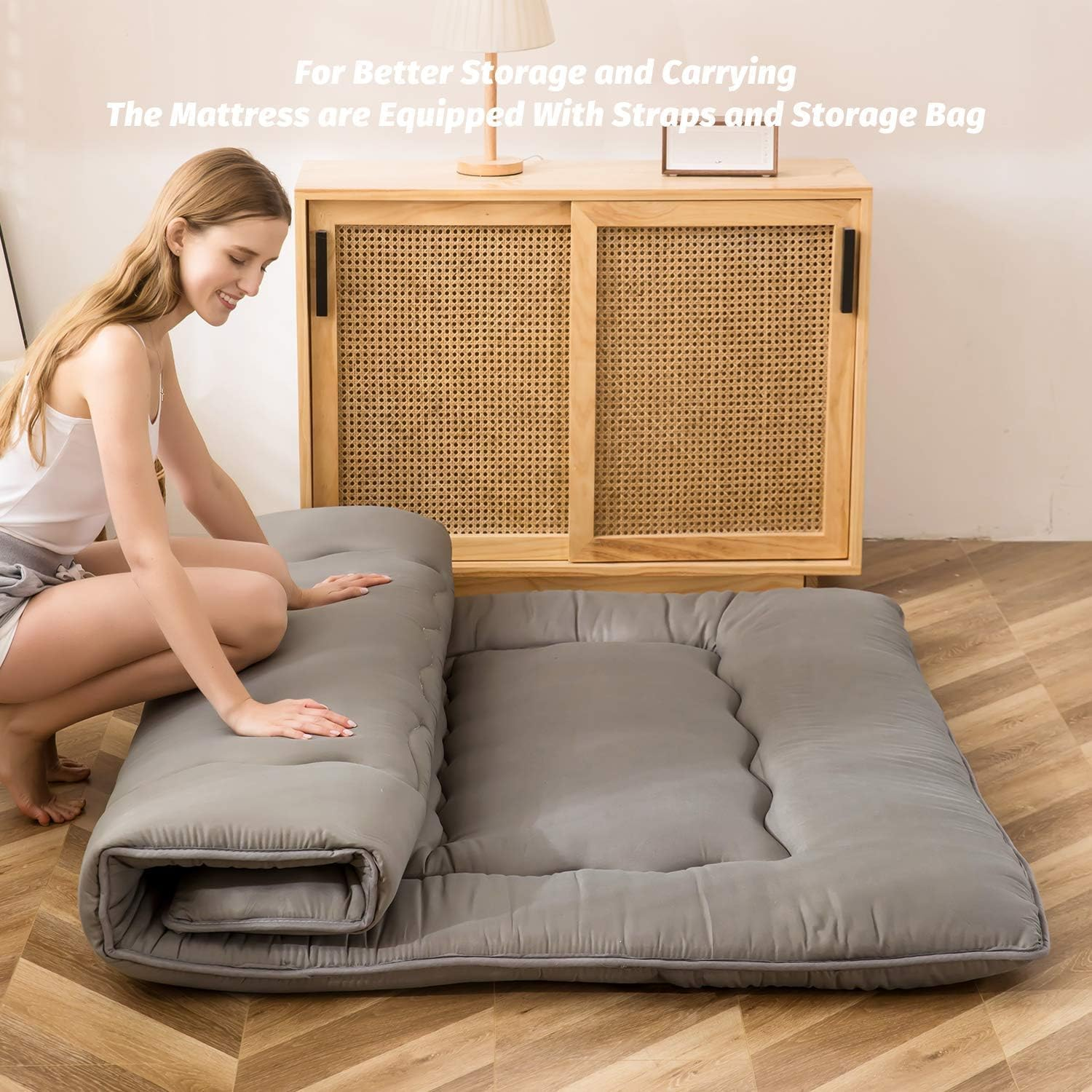 Japanese Floor Mattress Futon Mattress, Thicken Tatami Mat Sleeping Pad Foldable Roll up Mattress Dormitory Mattress Pad Floor Lounger Pillow Bed (Charcoal Grey, 150 X 200 Cm) image number 6