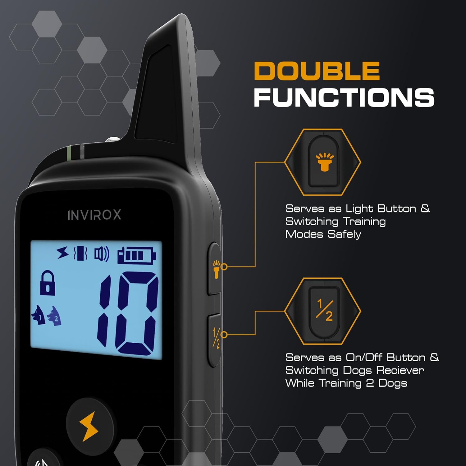 INVIROX Dog Training Collar [2025 Edition] 123 Levels Dog Training Collar with Remote 1100Yd Range E Collar for Dogs Training 100% Waterproof Rechargeable, Manual Bark Collar for Large Dog - Black  Gray image number 5