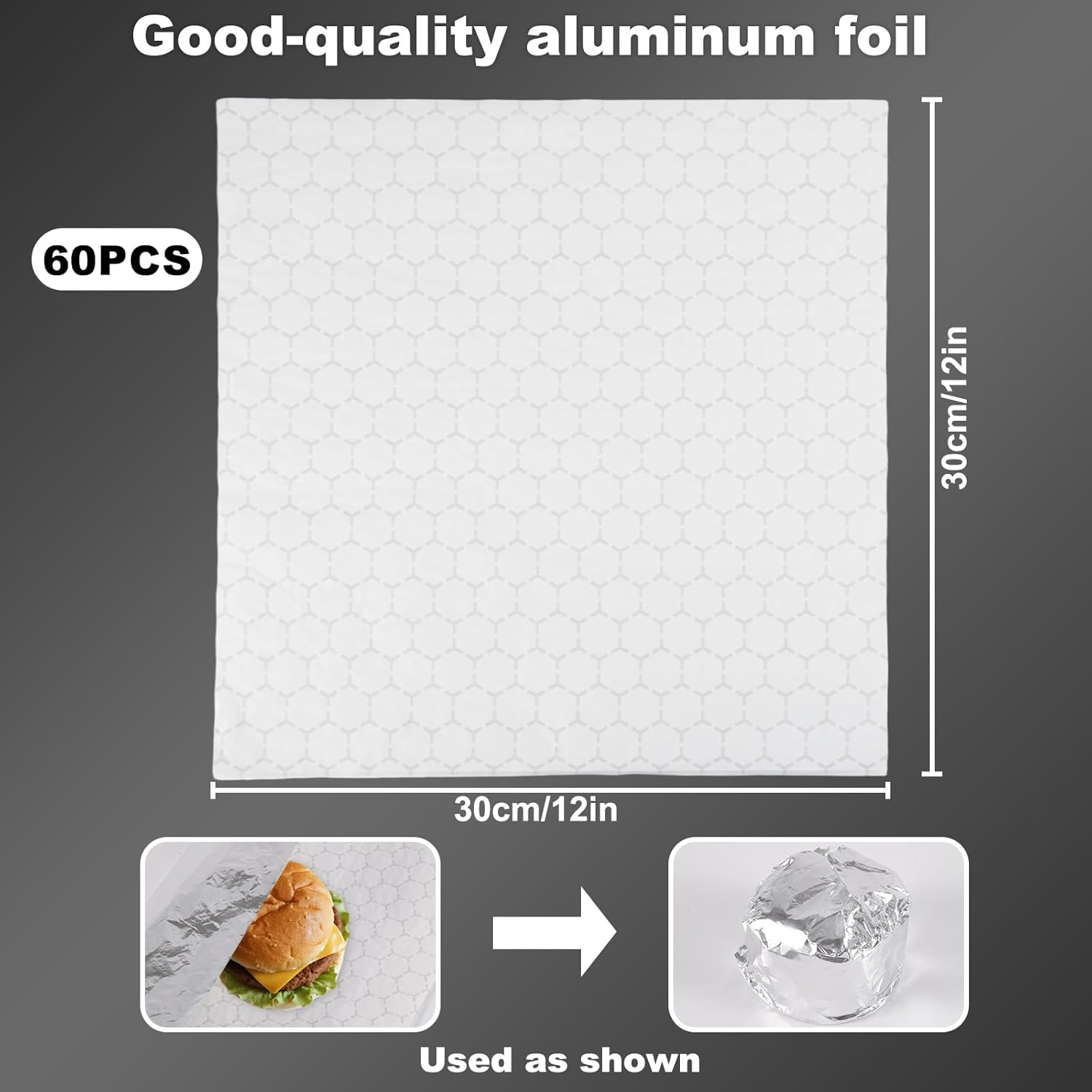 60Pcs Sandwich Wrap Sheets, 30X30Cm/12X12In Waterproof Insulated Foil Sandwich Wrap Sheets Practical Pre-Cut Aluminum Foil Papers for Hamburgers BBQ Burritos