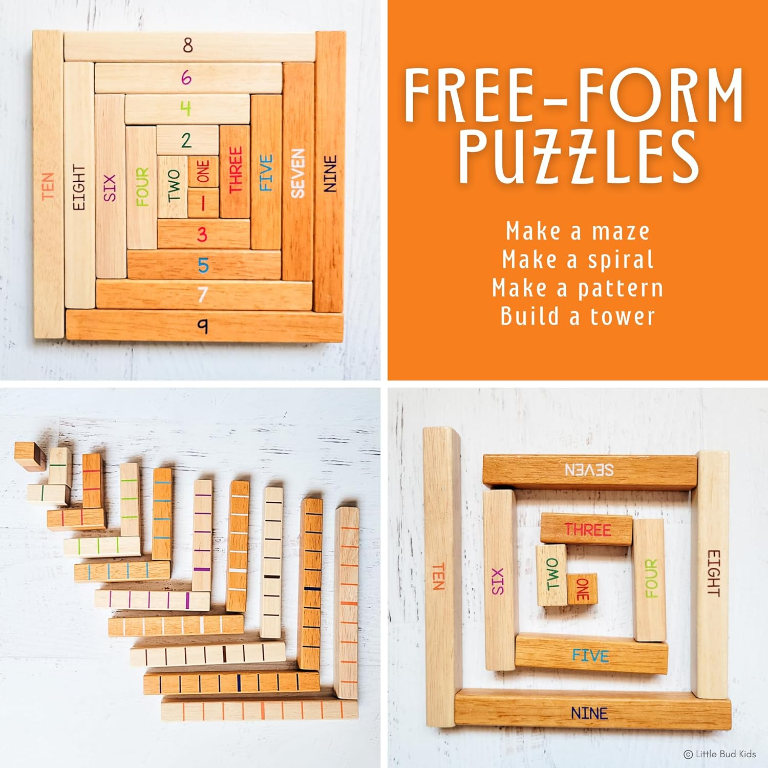 LITTLE BUD KIDS House of Number Buddies Maths Game, a Number Bonds Maths Toy with Number Rods and Addition & Subtraction Flash Cards, Montessori Material for Kids 4-8 Years Old