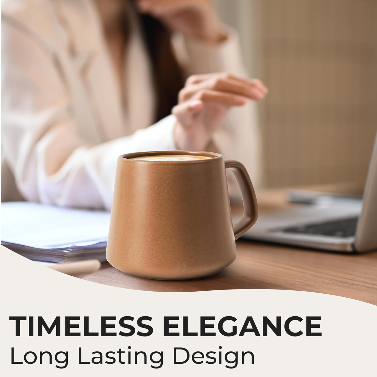 MIAMIO - Coffee Mugs Set of 4 / Large Ceramic Coffee Cups (420 Ml) - Mug for Cappuccino, Tea, Espresso - Microwave and Dishwasher Safe - Luxe Collection (Beige Pastel)