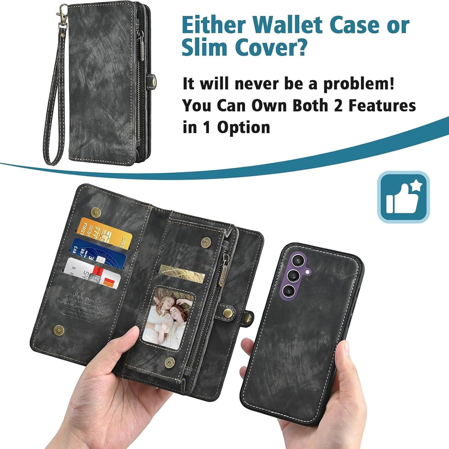 Asuwish Mobile Phone Case for Samsung Galaxy S23 FE 5G Case with Strap Film Protective Film Card Slot Foldable Leather Flowers Wallet Stand S 23 S23FE 23FE Cases Protective Tempered Glass Screen - Black image number 6