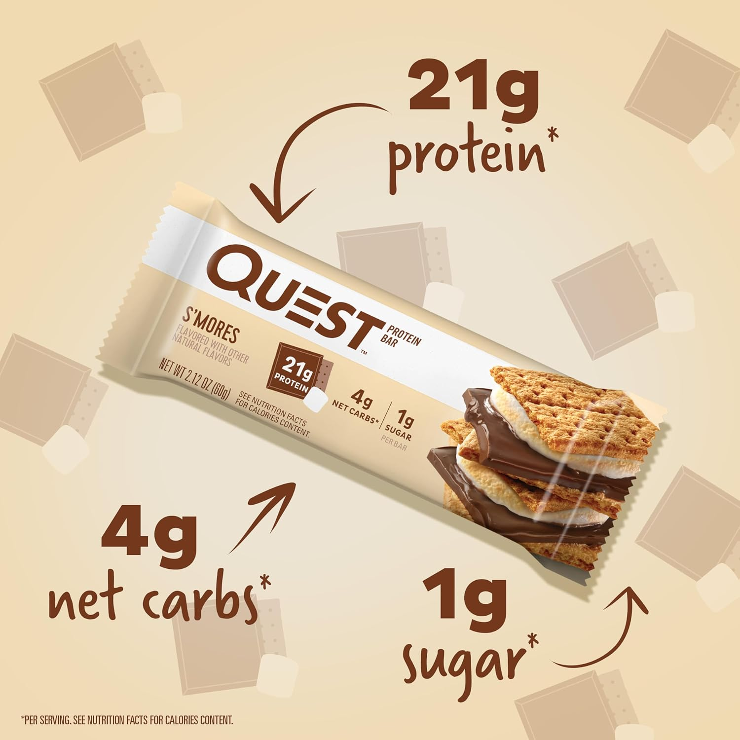 Quest Nutrition S&rsquo;Mores Flavoured Protein Bar, High Protein, Gluten Free, Keto Friendly, 12-Count image number 2