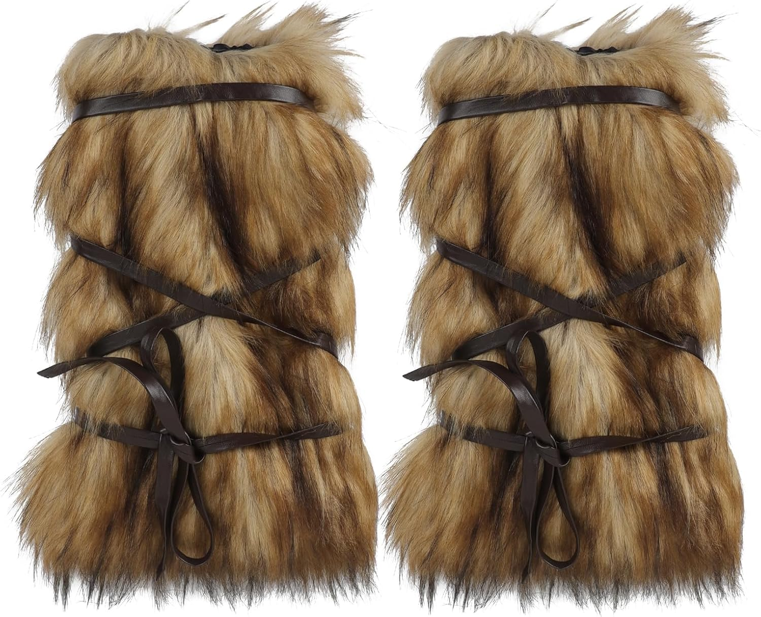 Halloween Viking Warrior Costume Set Brown Faux Fur Arm & Leg Warmers Fluffy Long Boot Cuffs Covers Arm Wrap for Women Adult image number 1