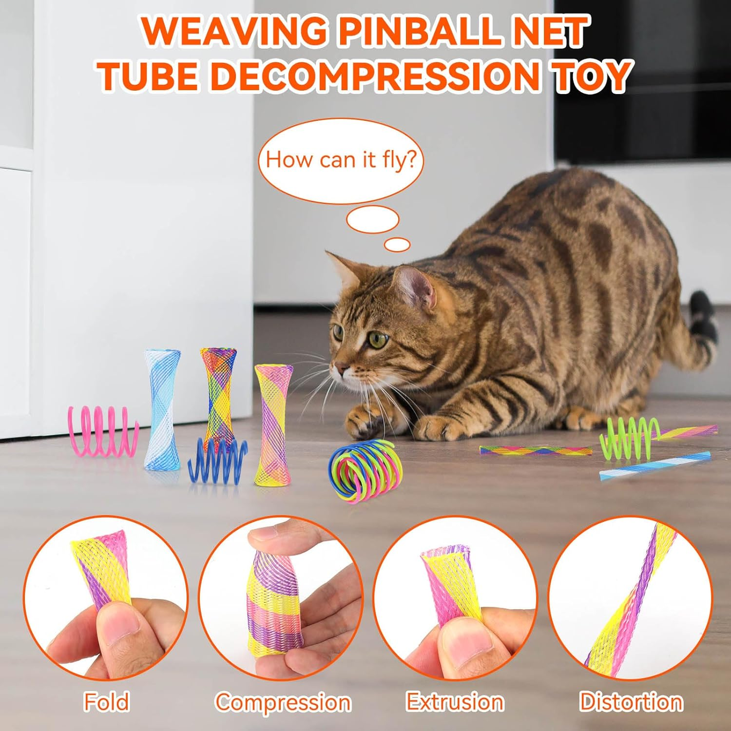 Pack of 40 Spiral Cat Toy, Wear-Resistant and Bite-Resistant Cat Toy, Elastic Toy for Cats, Colourful Creative Plastic Toy, Cat, Spiral Feathers, Interactive Cat Toy image number 6