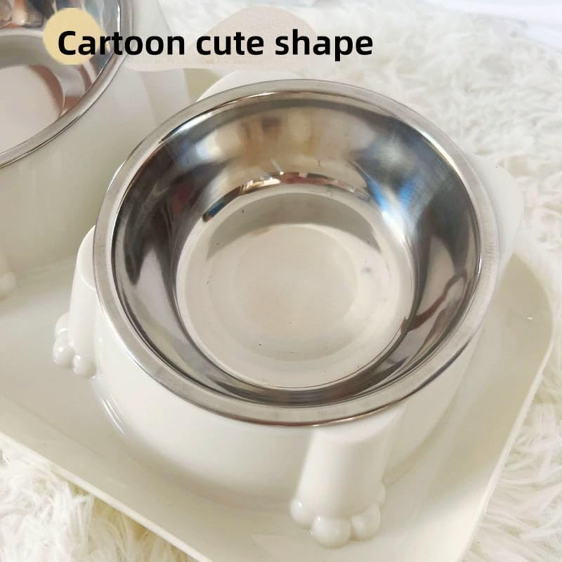 AIMALL Double Cat and Dog Bowl, Stainless Steel Raised Pet Feeder with 15&deg; Tilted Design, Non-Slip Feeding Bowl for Water and Food, Easy to Clean, 35X22X8.5Cm