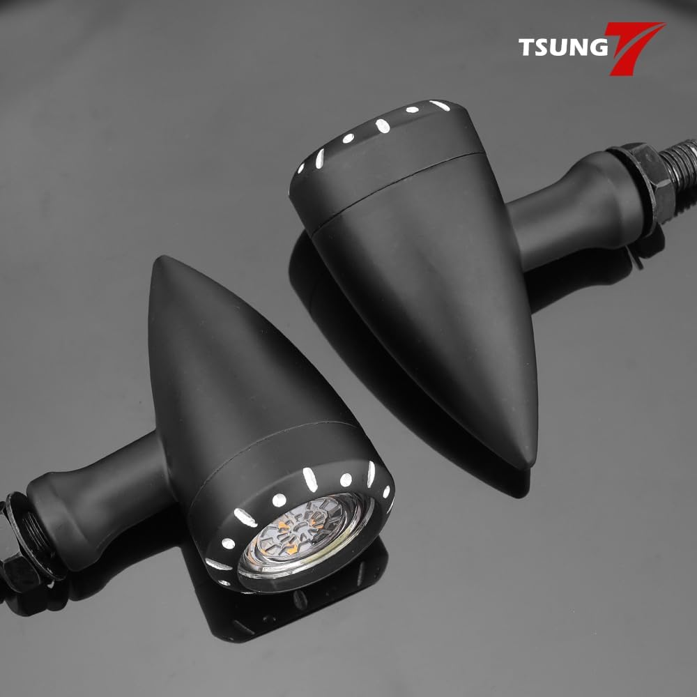 TSUNG 2PCS Motorcycle Rear Turn Signals LED Bullet SMD Blinkers Brake Tail Light Amber Red Indicators for Cruiser Chopper Bobber Cafe Racer Street Bike (SMD Led-4Wire Black) - Smd Led-3Wire Black image number 2