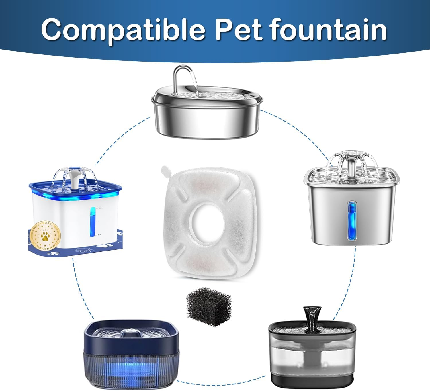 Opeth Cat Water Fountain Filter,Cat Fountain Filter Replacement Filters Compatible with Veken 95Oz/2.8L Pet Fountain,Contains 16 Pet Fountain Filters Replacement and 16 Sponges image number 4