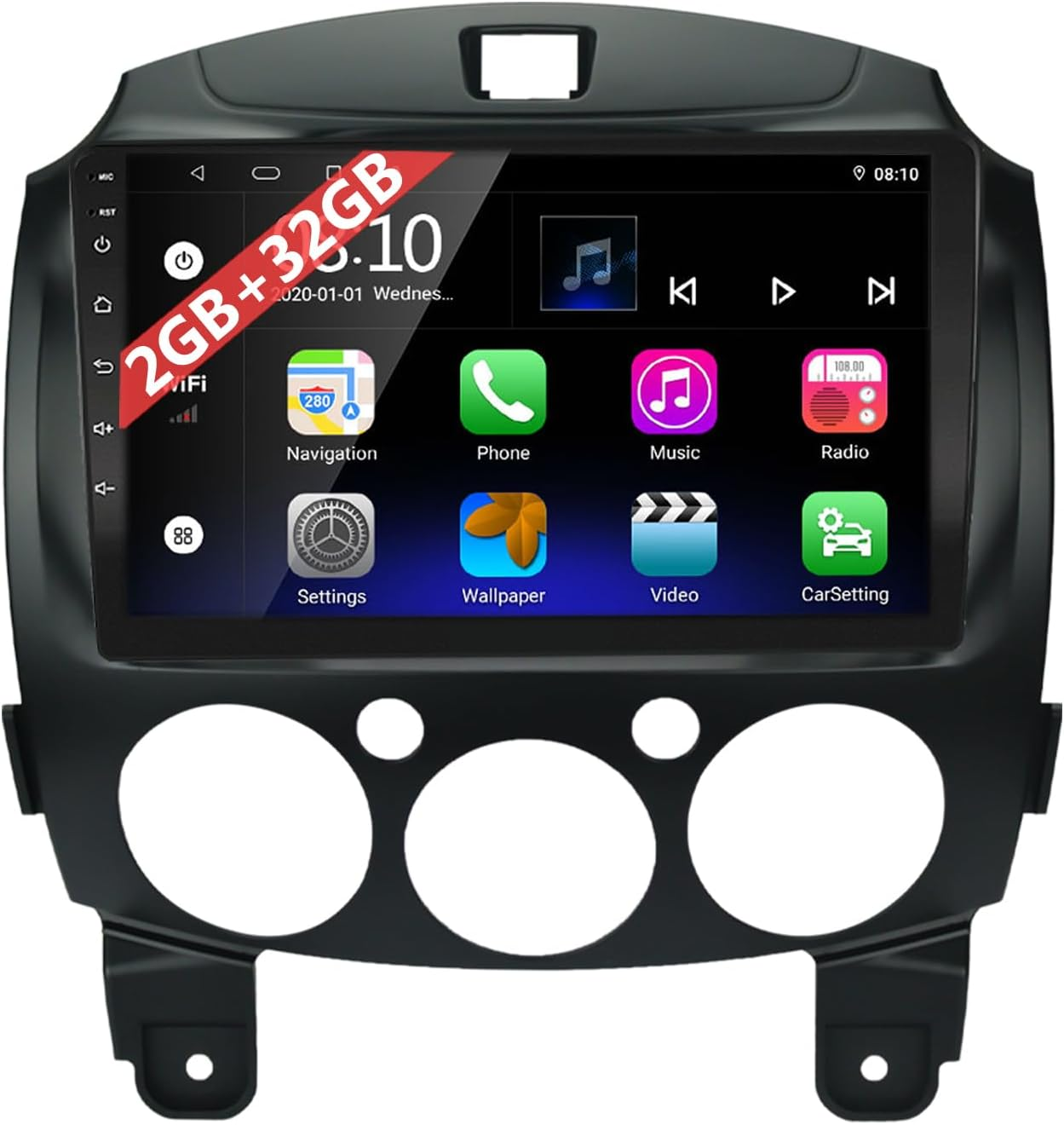 For Mazda 2 Radio Car Stereo 2008-2014 Built-In Carplay/Android Auto/Wifi/Steering Wheel Control/Split Screen/Bluetooth/Gps Navigation/Android 10