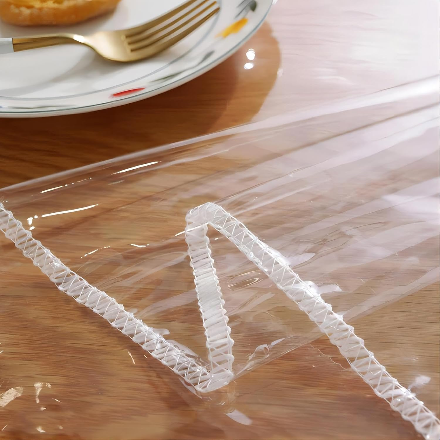 ROROUP Plastic Table Cover, 100% Waterproof Oilproof Stain Resistant Wipeable Rectangle Transparant Vinyl Table Cloth, Clear Tablecloth Protector for Indoor Outdoor Dining Table (140X300Cm) image number 3