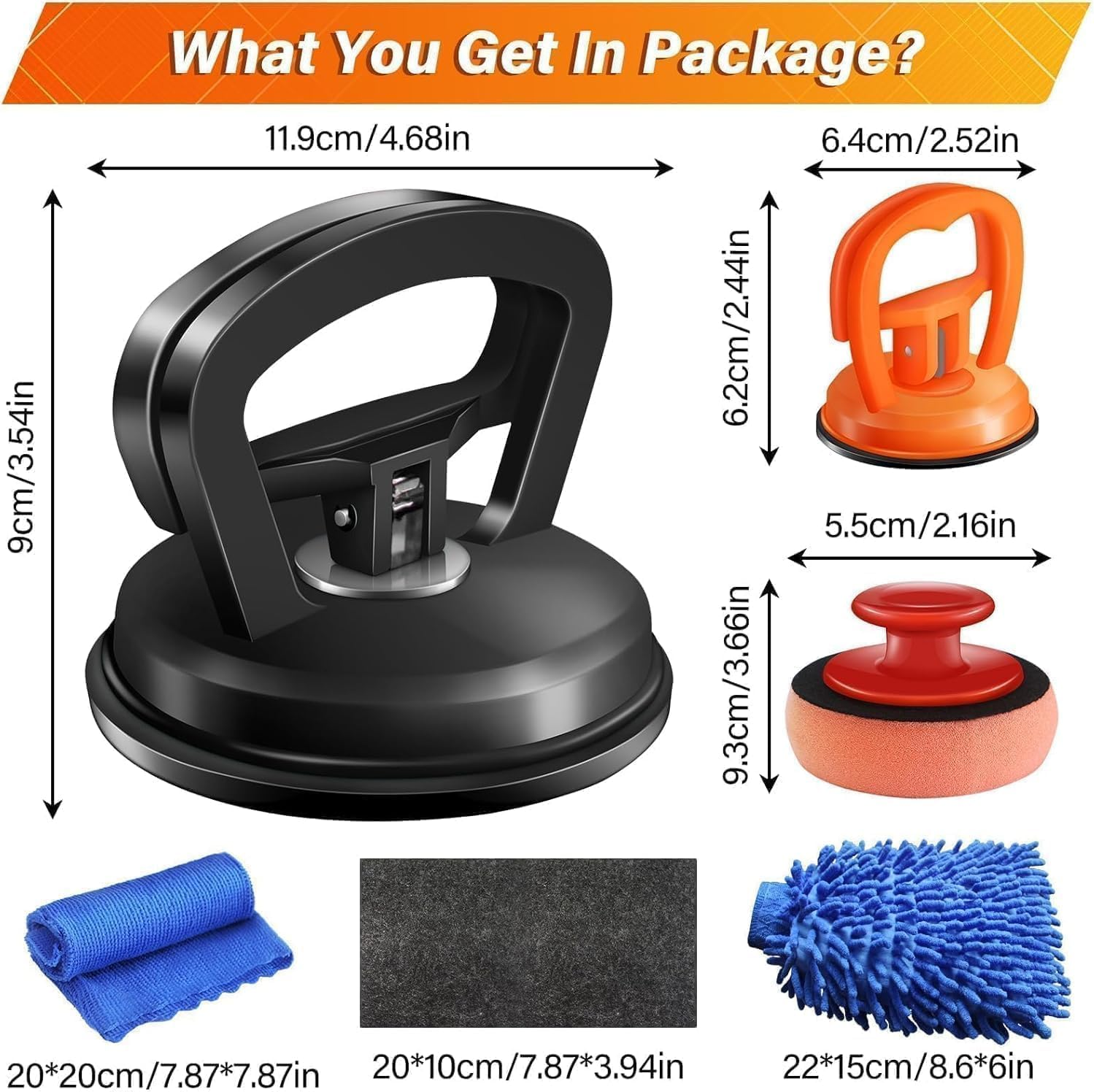 Tiantanghu Dent Puller,3 Pack Car Dent Puller Car Dent Removal Kit Suction Cup Dent Puller Dent Remover Tool and Dent Repair Kit Handle Lifter for Cars Body,Glass,Screen,Objects Moving (Black+Orange) image number 1