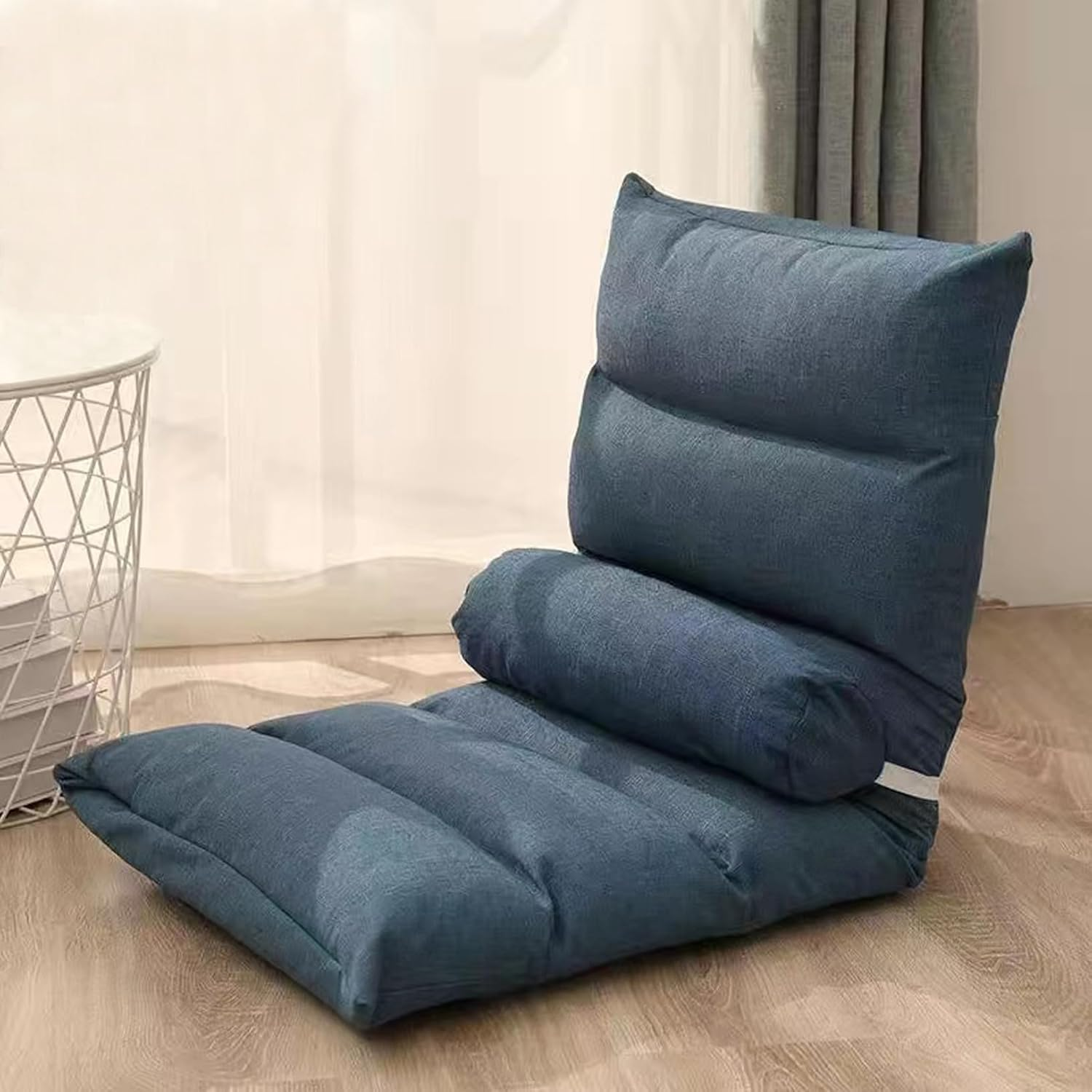 Adjustable Floor Chair with 5 Positions, Linen Fabric Cover, Foam Padding, 52.5 X 50 X 52.5 Cm, A300 (Grey)
