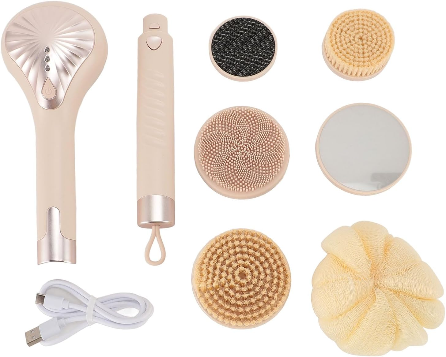 Pyhodi Electric Body Brush, 6 Brush Heads 3 Speeds Detachable Handle IPX6 Rechargeable Shower Back Scrubber for Sensitive, Normal, and Oily Skin Types with 360&deg; Rotation and 60 Minutes (Yellow) - Yellow image number 2