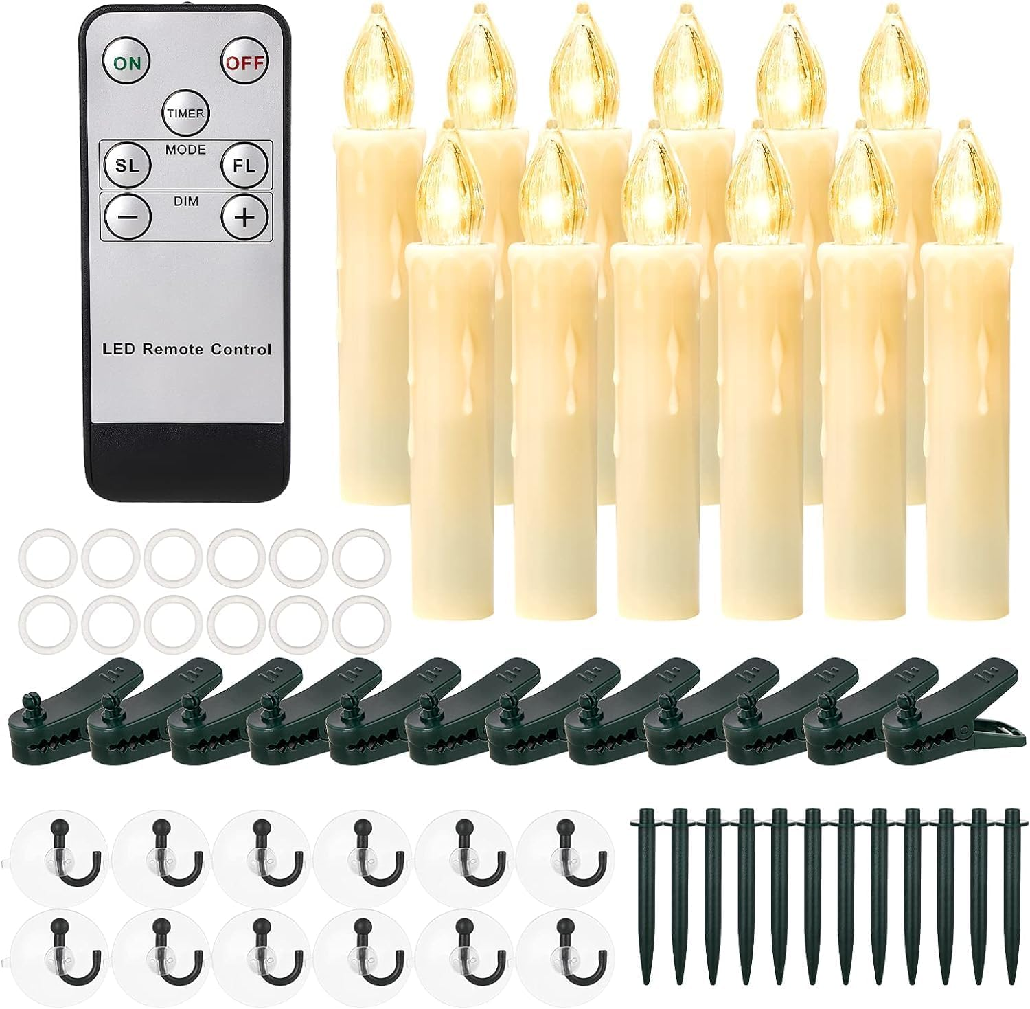 Massiupply Flickering Flameless Window Candle LED Christmas Tree Candle Lights Warm White Battery Operated Electric Taper Candles with Remote Perfect for Home Garden Wedding Parties Decor 12 PCS Ivory