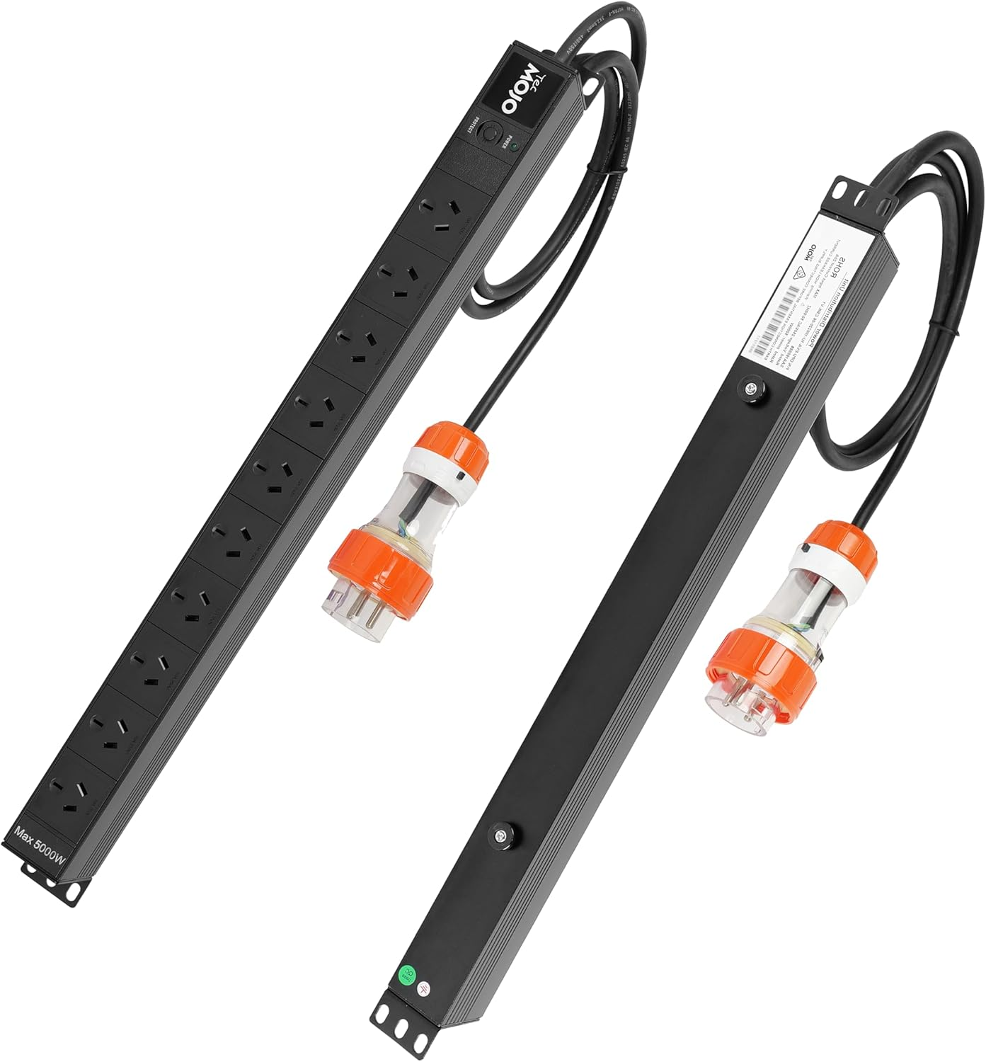 Tecmojo 10 Outlet Vertical Rack Mount PDU Power Strip,Power Distribution Unit for Server Cabinet, 2M Power Cord, Industrial Plug, Overload Protection, 250V 50/60HZ, Black image number 3