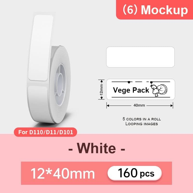 Niimbot Thermal Label Paper 0.5" 12X40Mm-160Pcs for D11 D110 D101 Portable Label Printer (Assorted Colours) (White) image number 2
