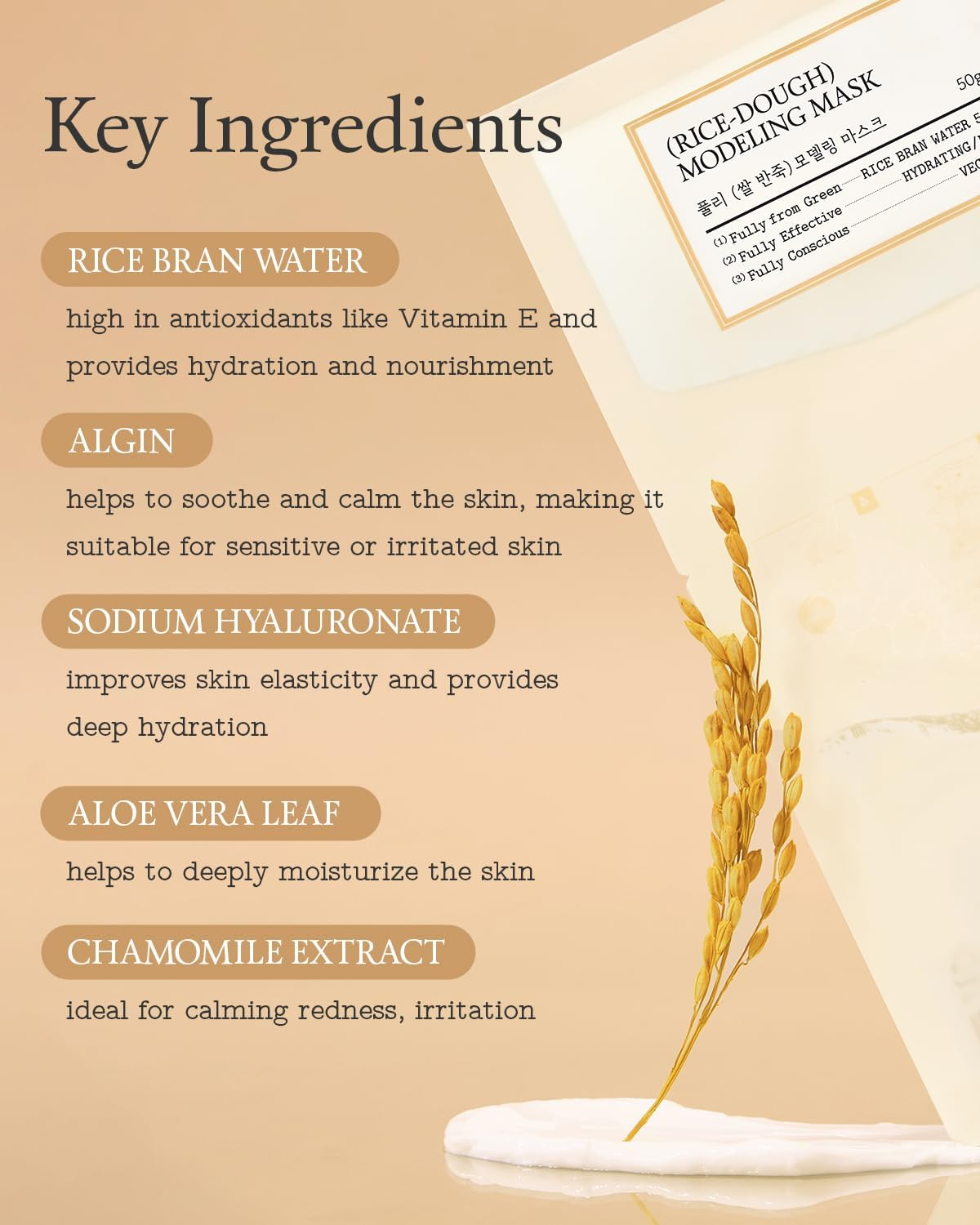 FULLY Rice Dough Facial Modeling Mask, Instant Hydration Boost, Radiance Boost, Skin Moisture Barrier, Nourishing, Vegan Hyaluronic Acid, Rice Bran Water, Aloe Extract 50G X 4Ea image number 6