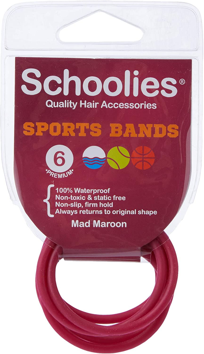 Schoolies Hair Accessories Sports Bands 6 Pieces, Mad Maroon